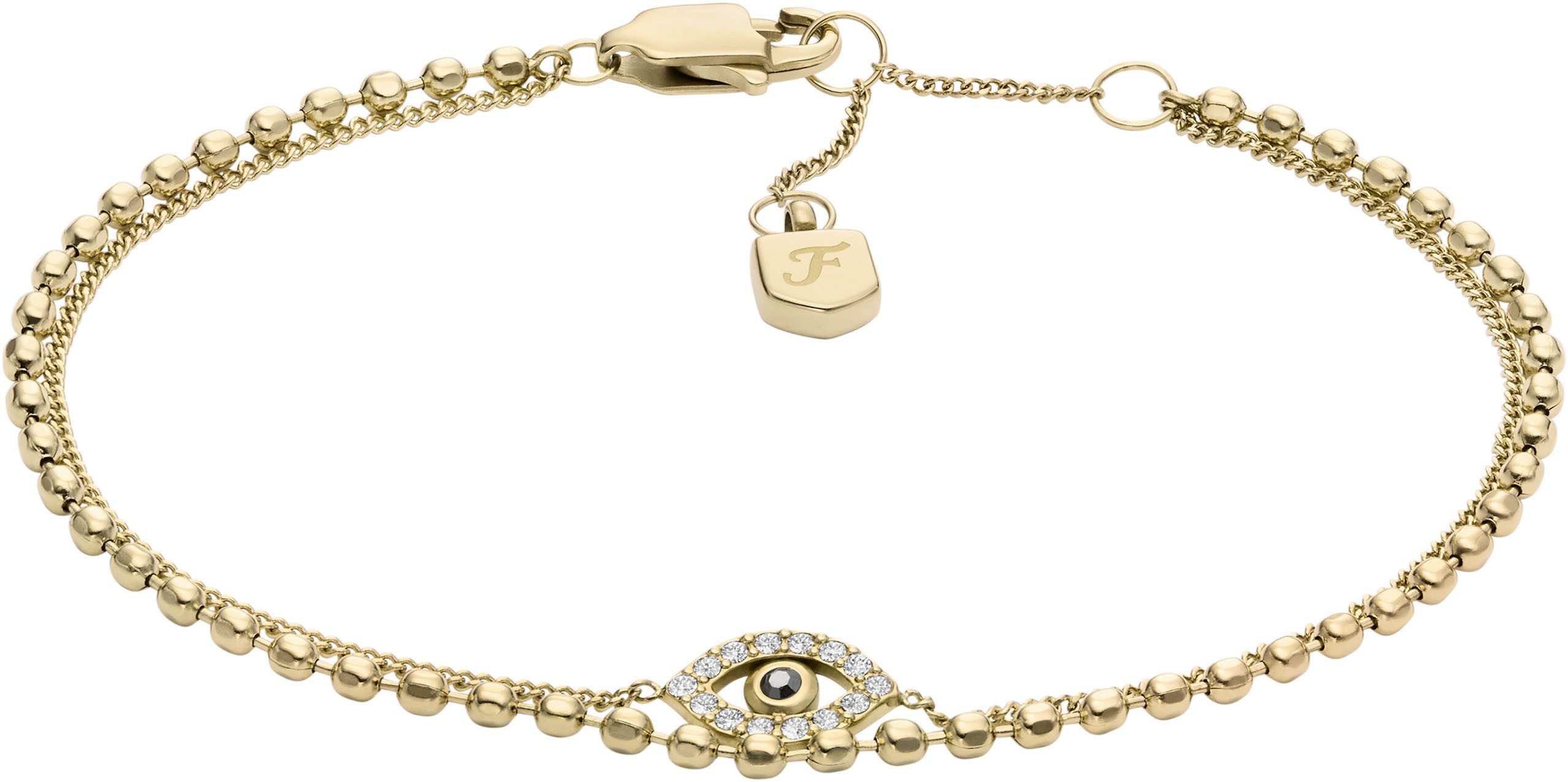 Fossil Armband Schmuck Edelstahl Armkette Sutton Magisches Auge Evil Eye, mit Glasstein, Zirkonia (synth)
