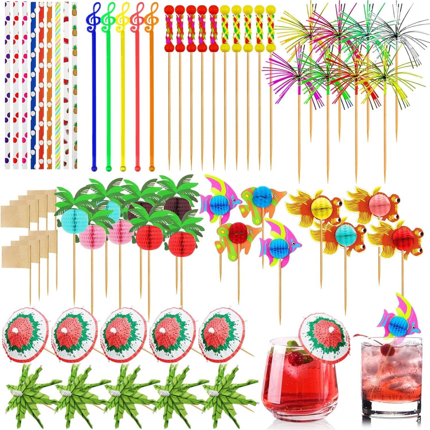 Cocktail-Set Cocktail Zubehör 179 Stück Cocktail Deko Set Schirmchen Strohhalme