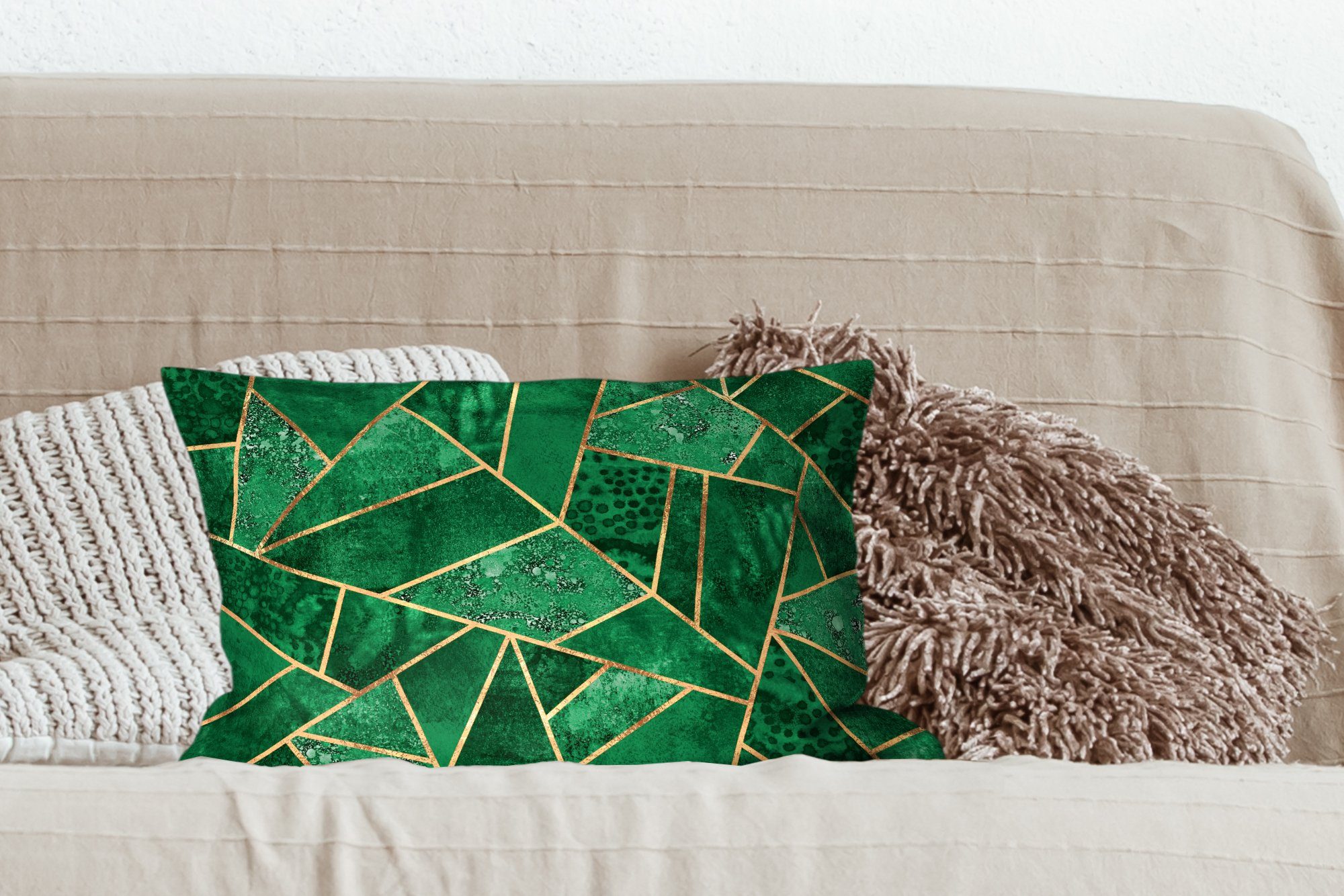 MuchoWow Dekokissen Smaragd - Gold Muster, Füllung, Dekoration, Schlafzimmer Dekokissen - - mit Wohzimmer Abstrakt Zierkissen