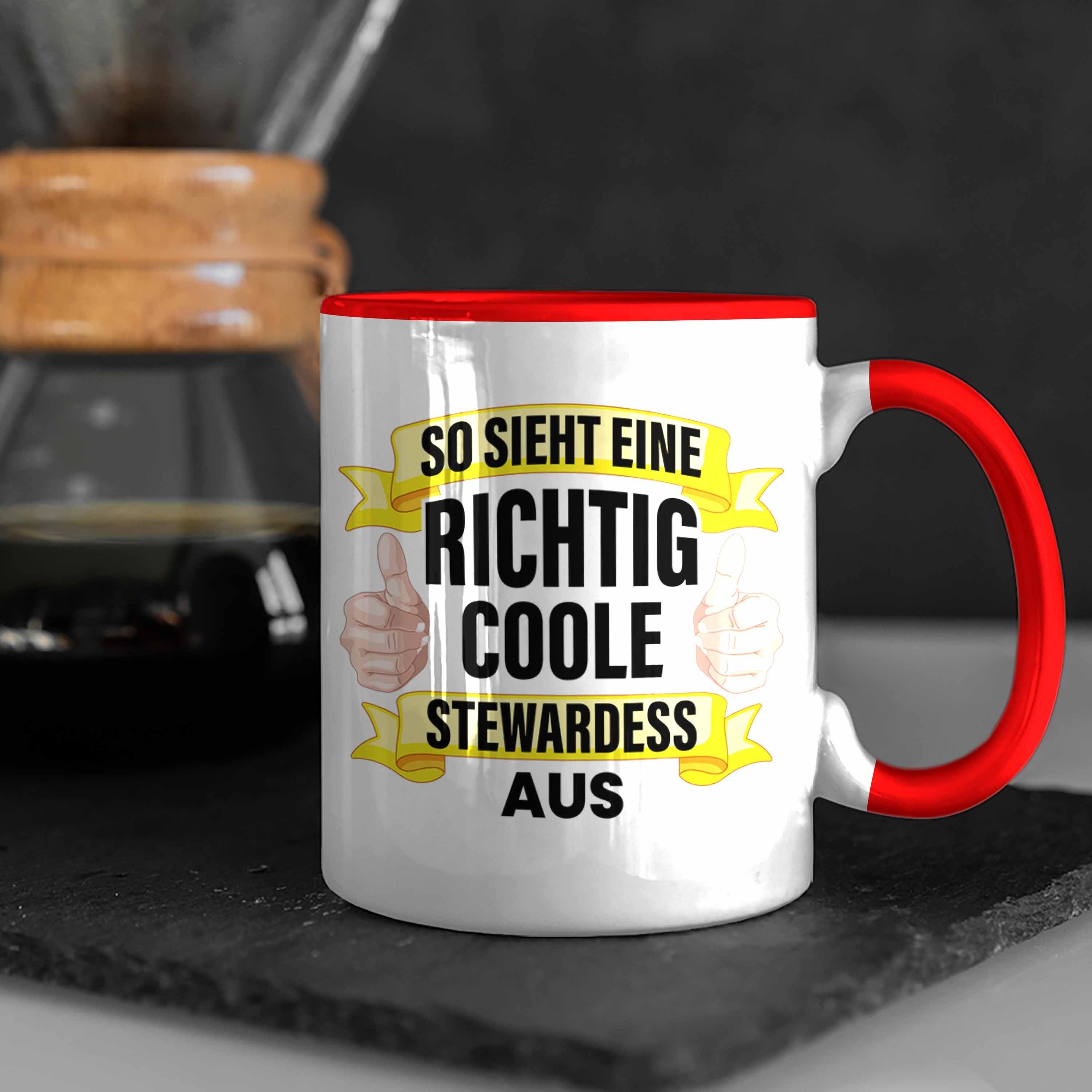 Kaffeetasse Geschenk Stewardess Spruch Sprüche Lustiger Trendation für Tasse Lustig Trendation Stewardessin Rot Tasse Flugbegleiterin -