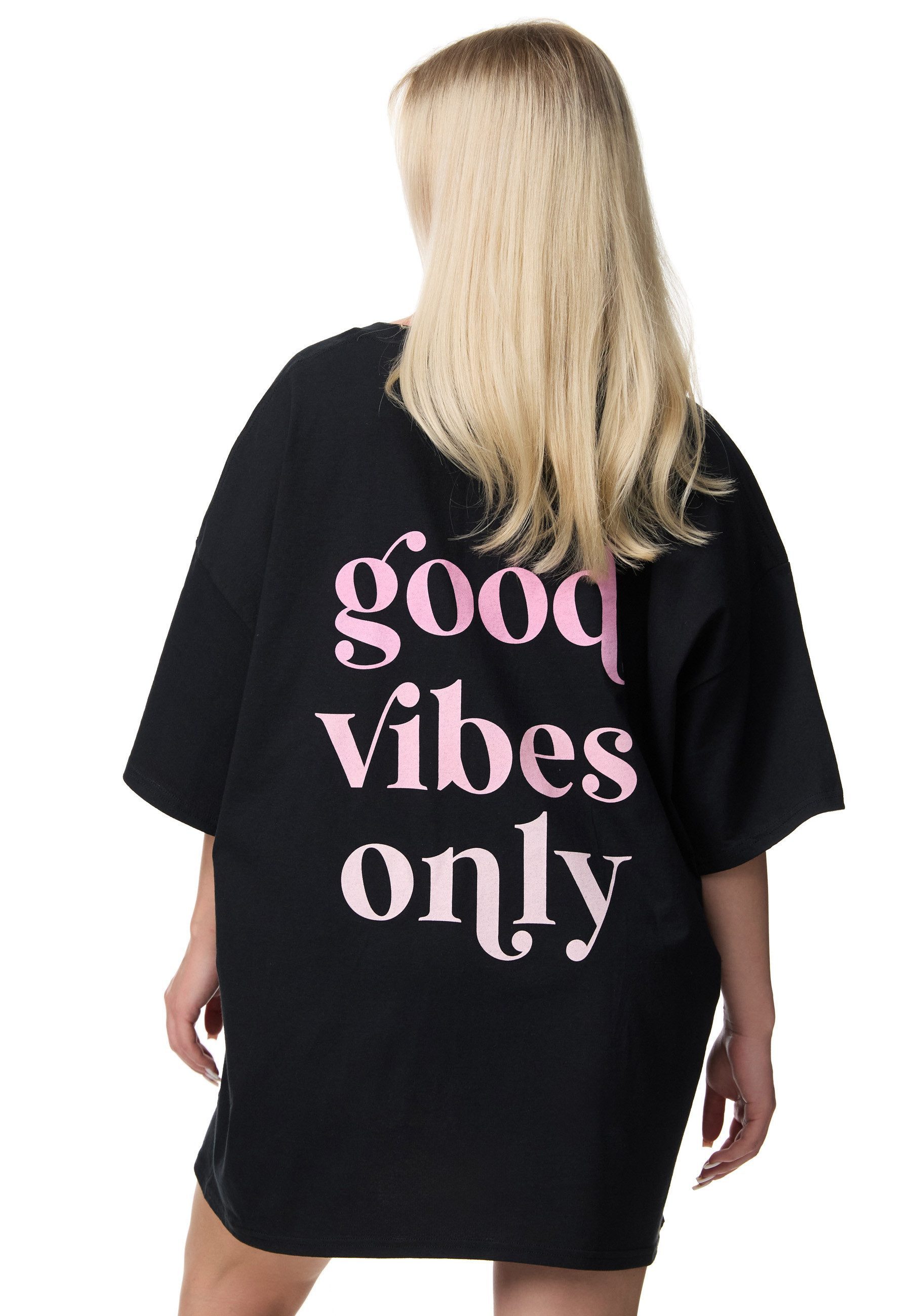 Worldclassca Longshirt Worldclassca Oversized VIBES Print T-Shirt lang Tee Sommer Oberteil Neue Kollektion - Stilvolle und gemütliche Mode für Damen