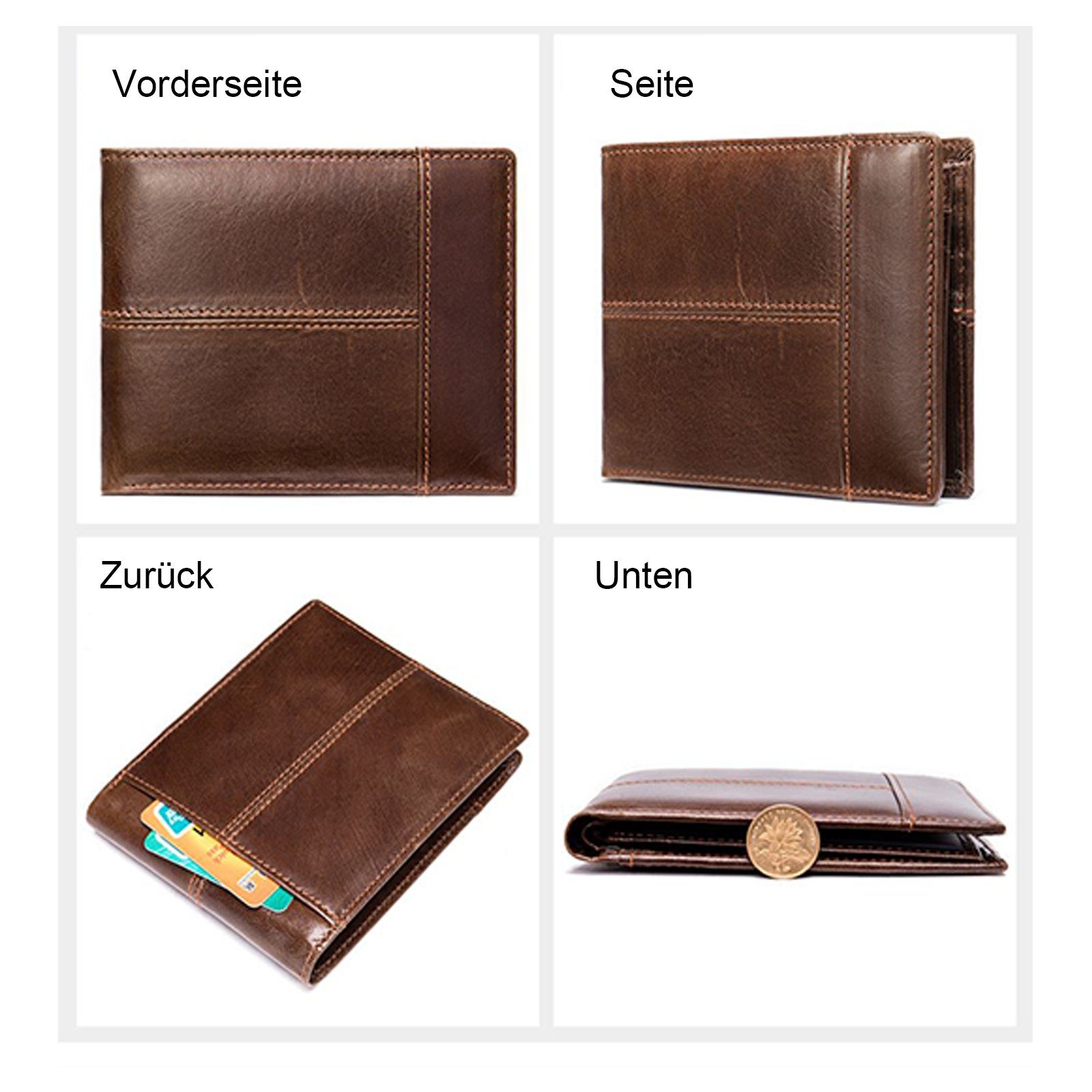 Kreditkartenetui, (Herren Wallet, Dunkelbraun Ledergeldbörse NFC Geld 2 Beutel 12 Geldbörse Kartenetui, Münzfach Weich Brieftasche Leder Herren x Kartenfächer, Handtasche mit RFID-Schutz Geldbeutel 14 Portmonee Portemonnaie Slim cm x Kartenhalter), REDOM Kurz 10 mit