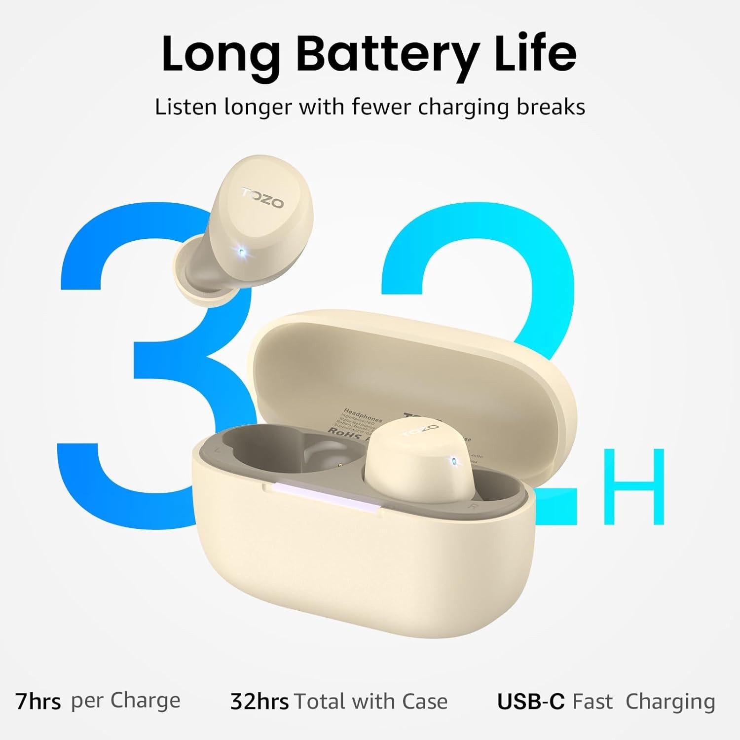 TOZO Ultraleichte Bluetooth Kopfhörer kabellos mit 32 Std. Akkulaufzeit In-Ear-Kopfhörer (TOZO A1 Kopfhörer ermöglichen stabile Bluetooth 5.3 Verbindung für unterbrechungsfreies Musik-Streaming und Telefonate bis 12 Metern., Stereo Sound Earbuds mit Touchsteuerung & IPX5 Wasserschutz)