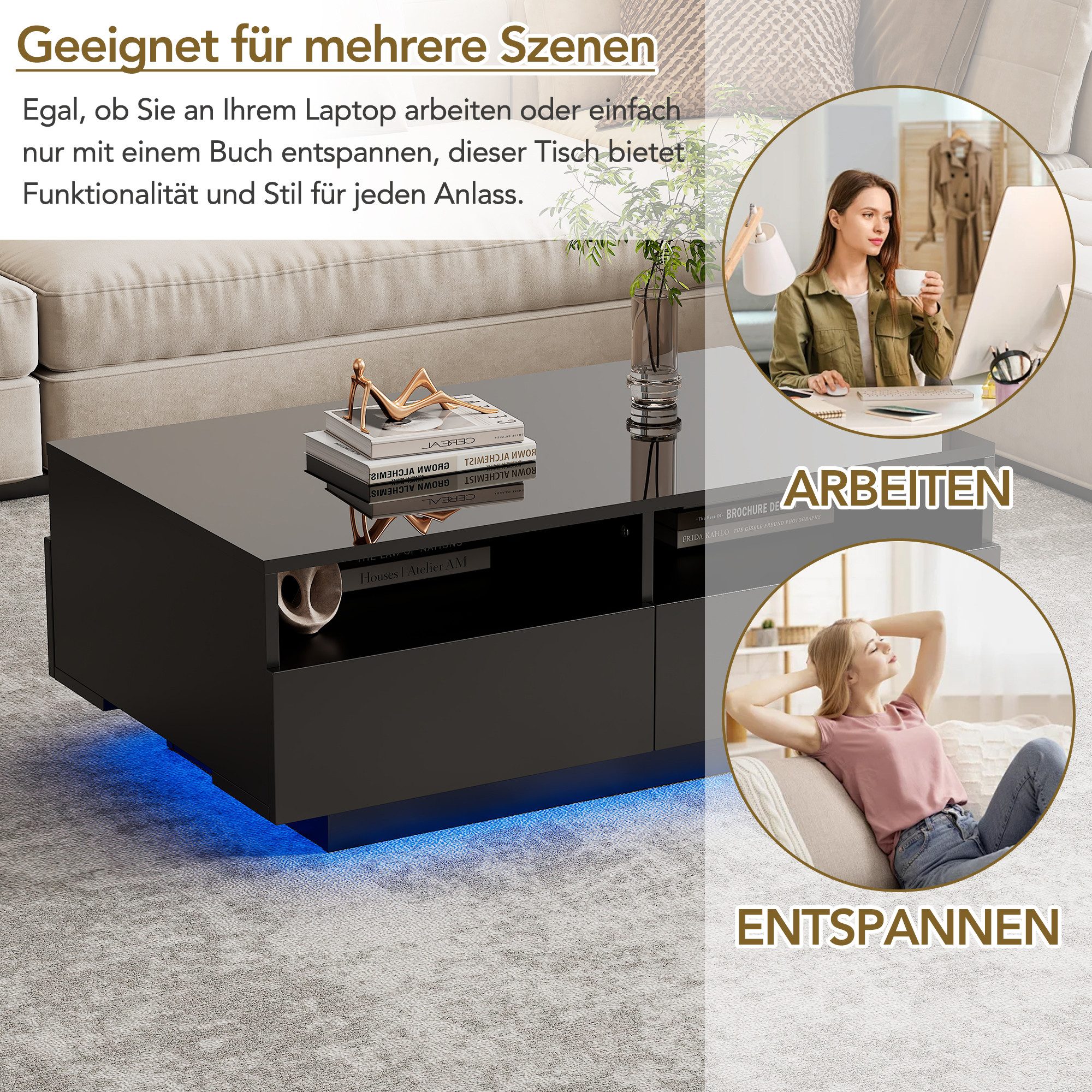 Merax Couchtisch mit Schubladen und Stauraum günstig online kaufen