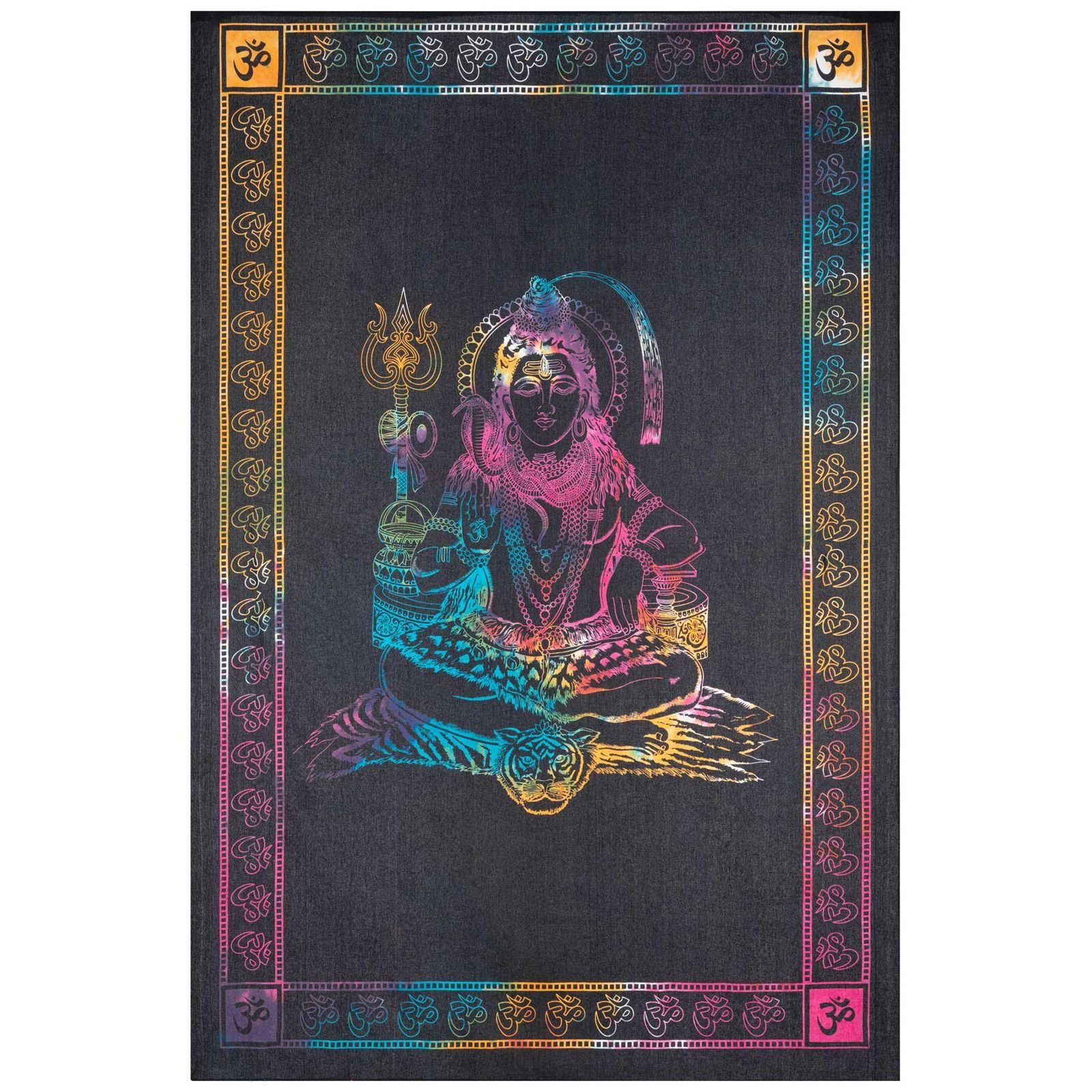 KUNST UND MAGIE Wandteppich Tuch Shiva Tagesdecke Wandbehang Deko UV Schwarzlicht ca. 200x135 cm