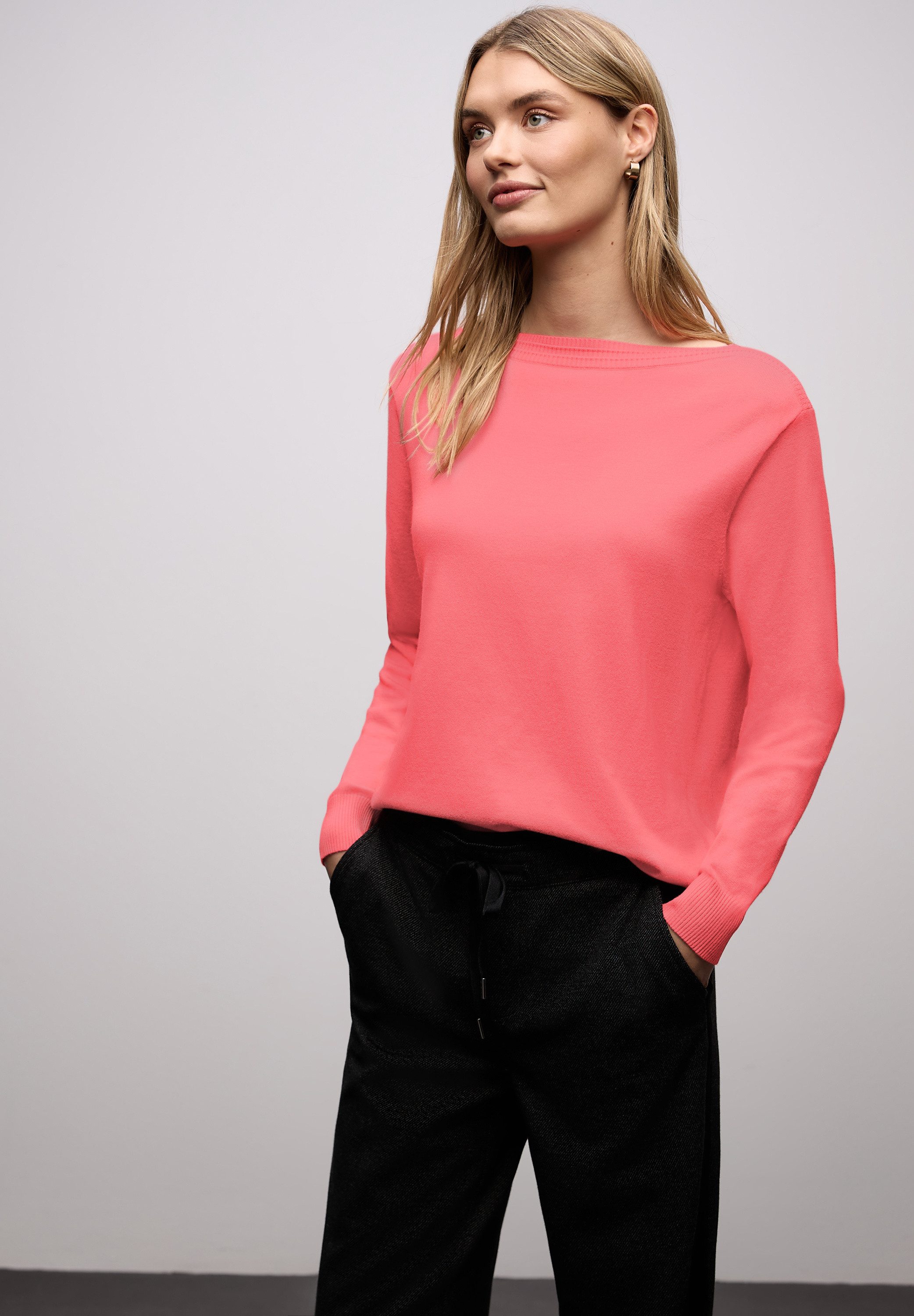 STREET ONE Strickpullover U-Boot-Ausschnitt mit Strukturdetails