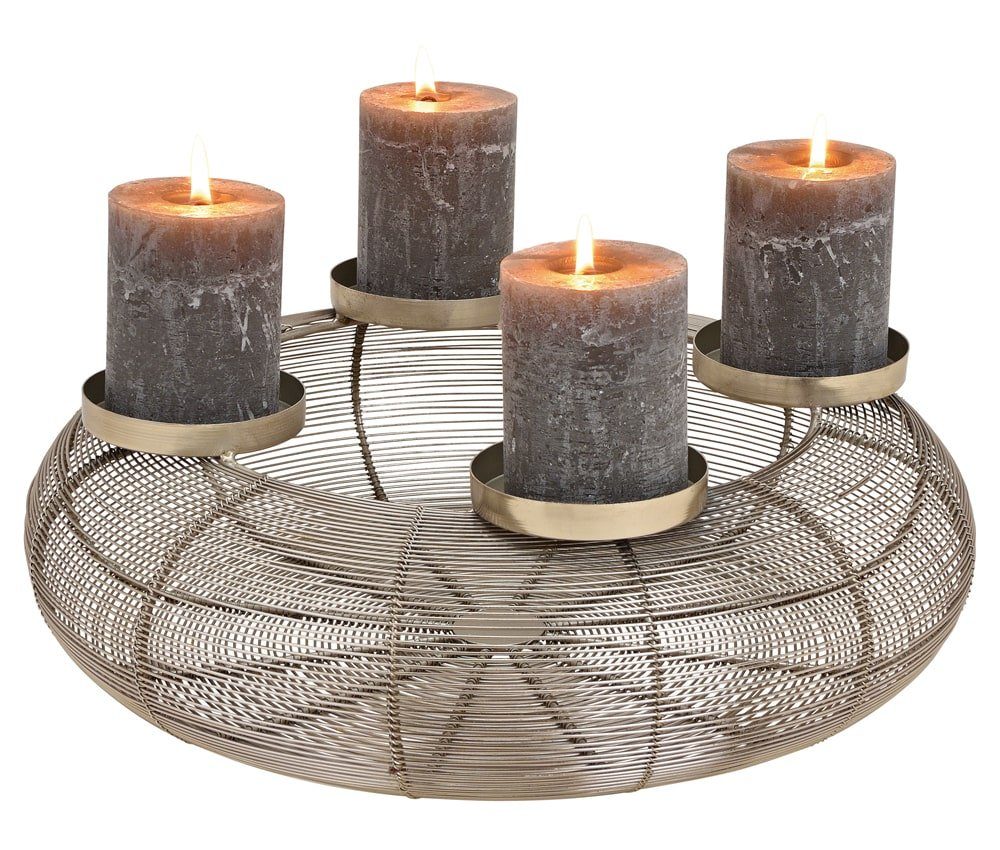matches21 HOME & HOBBY Adventskranz Moderner Metall Adventskranz mit Kerzen-Stecker silber Ø 38 cm, Kerzen-Halter rund als Stumpenkerzen Advent Weihnachten Tischdeko