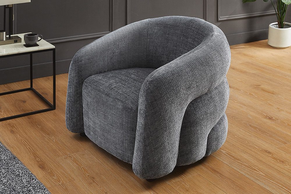 riess-ambiente Loungesessel VOGUE 95cm grau – Sessel mit Armlehnen, Chenille Cremona, modern (Einzelartikel, 1-St), komfortabler Sessel mit weichem Bezug – ideal für stilvolle Wohnzimmer