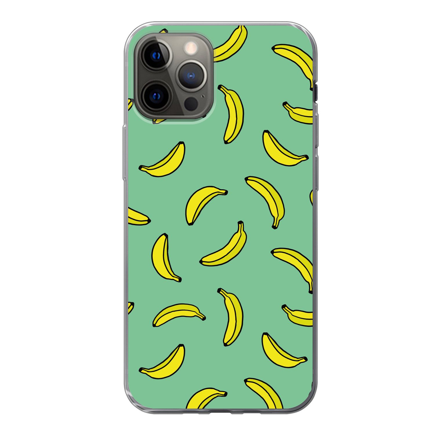 MuchoWow Handyhülle für Apple iPhone 12 Pro Bananen - Gelb - Grün - Druck, Smartphone-Bumper, Print, Handy Schutzhülle Dünn