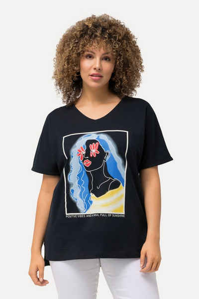 Ulla Popken Rundhalsshirt T-Shirt Lady-Motiv Oversized Rundhals Halbarm