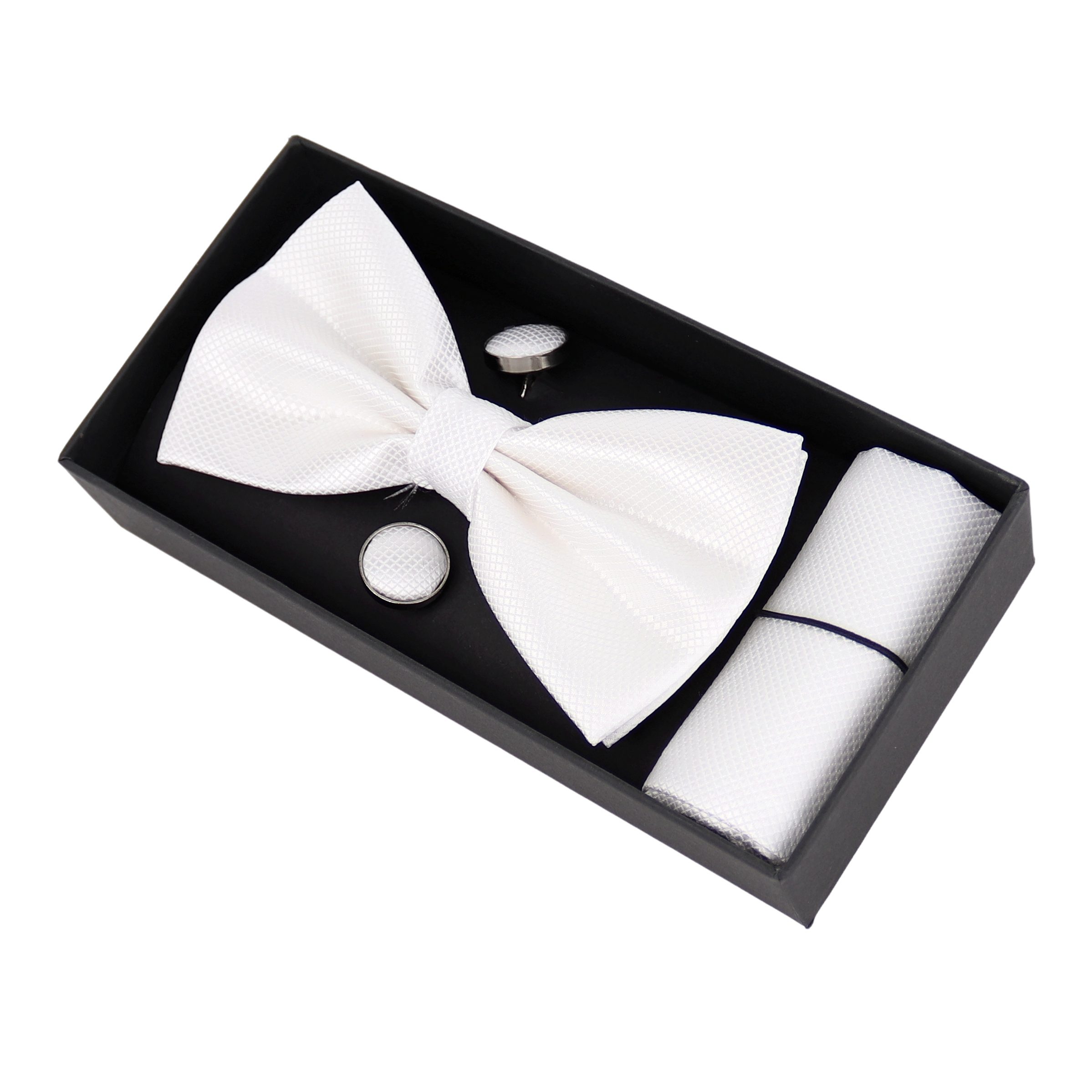 MIRROSI Fliege Herren Set (inkl. 1x Einstecktuch, 1 Paar Manschettenknöpfen) (Hochwertige Verarbeitung und viele Details) Herrenfliege inkl Geschenkbox