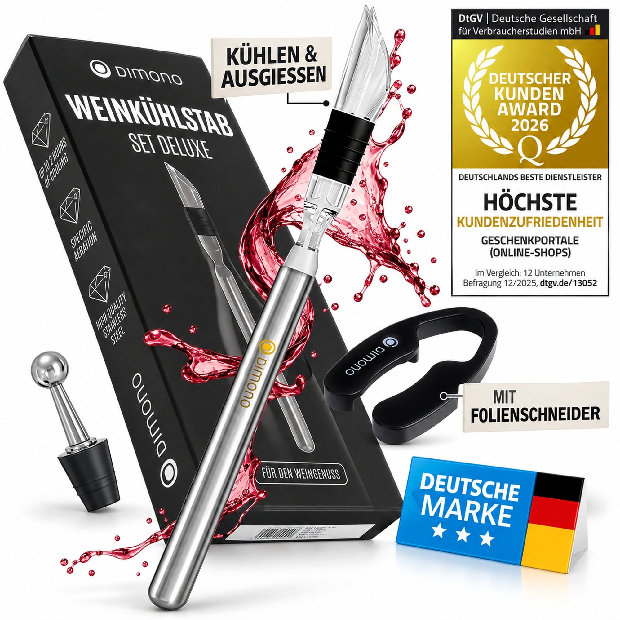 Dimono Outdoor-Flaschenkühler Dimono 4-in-1 Flaschenkühler & Wein Kühlstab – Premium Outdoor-Set, 4-in-1 Premium Flaschenkühler