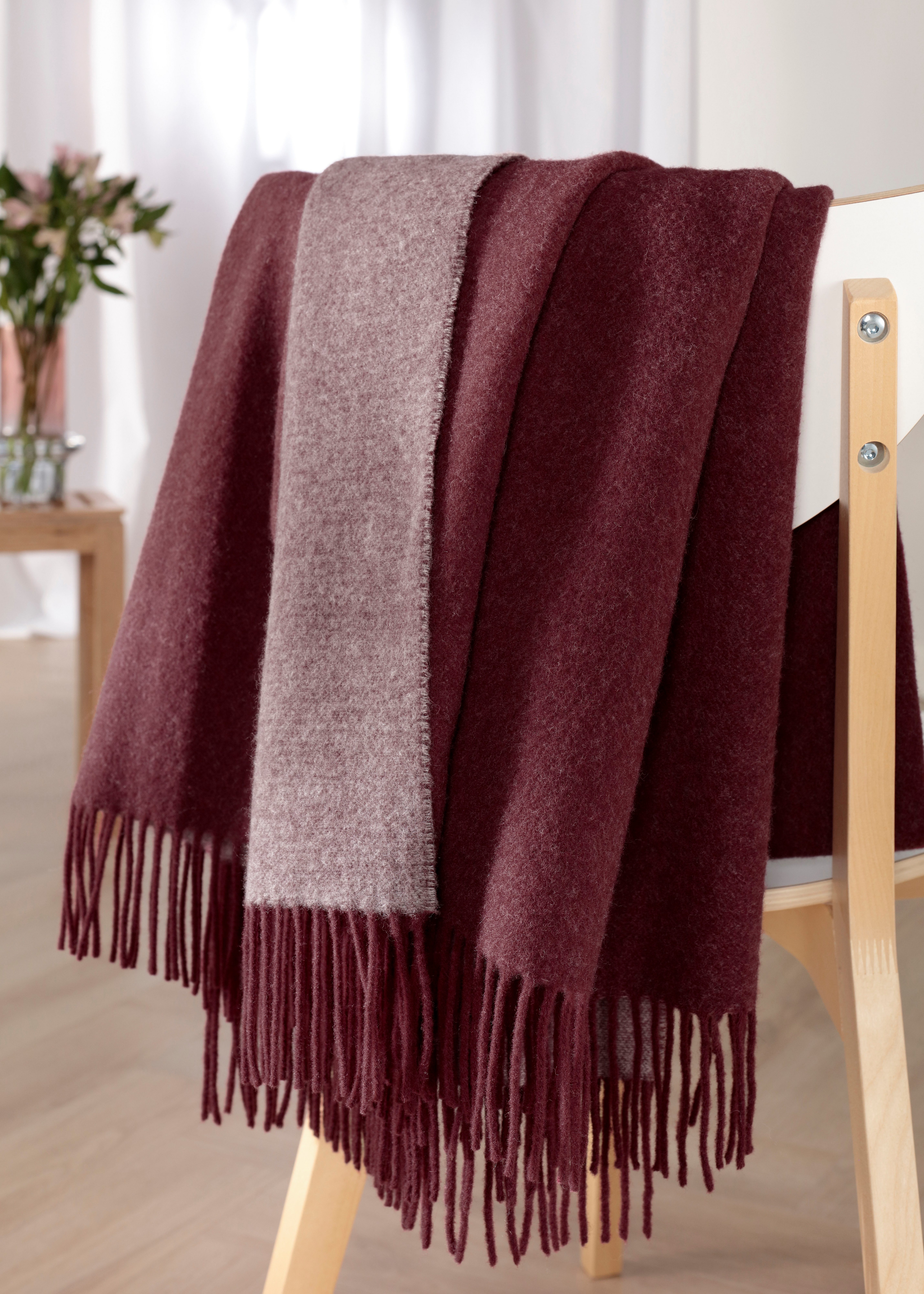 Biederlack Plaid "Soft Impression im Doubleface-Look" Wolle-Kaschmir-Mix günstig online kaufen