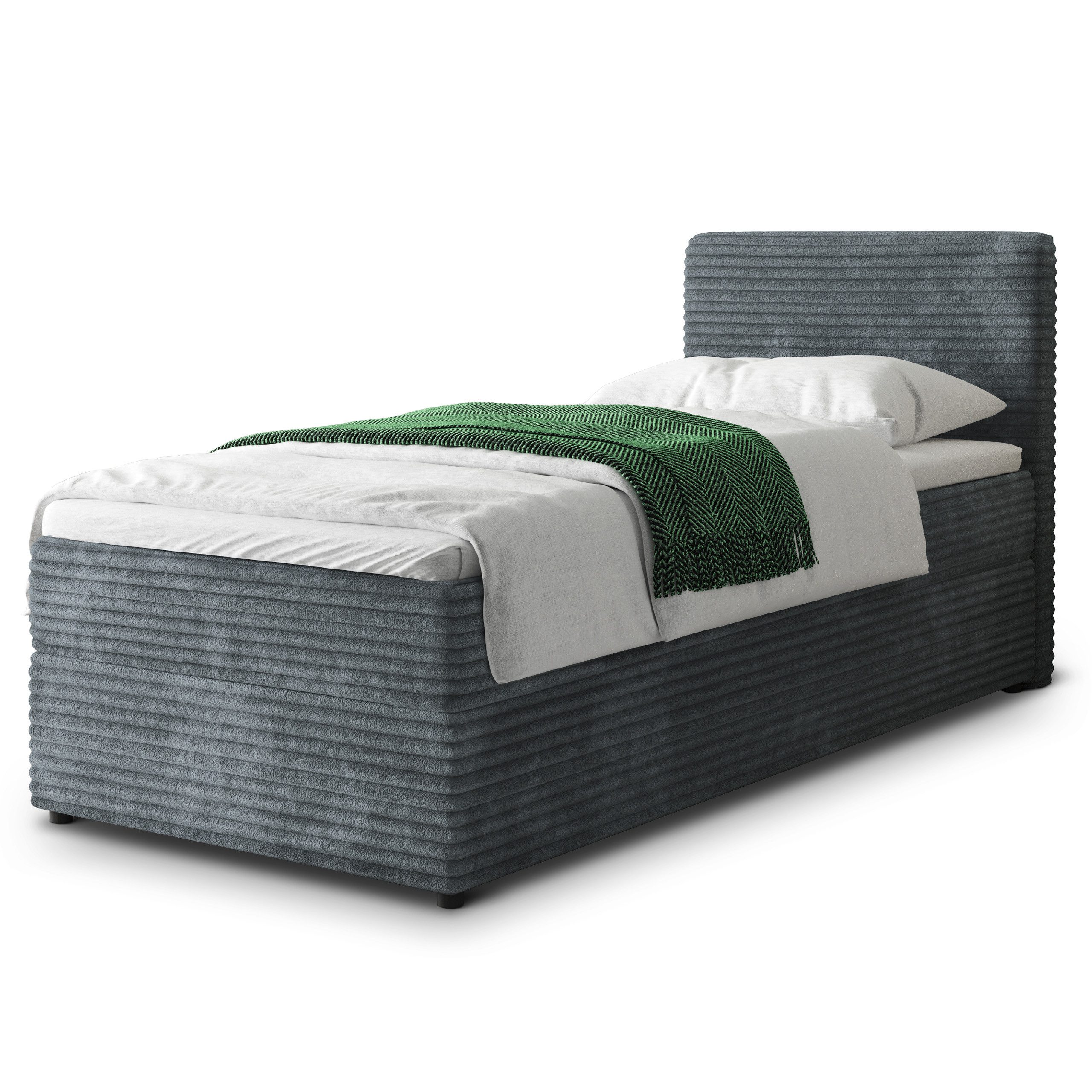 Masseno Boxbett PISA 90x200 cm mit Bonell Matratze und Topper, Einzelbett, Jugendbett, Polsterbett mit Kopfteil, Boxspringbett