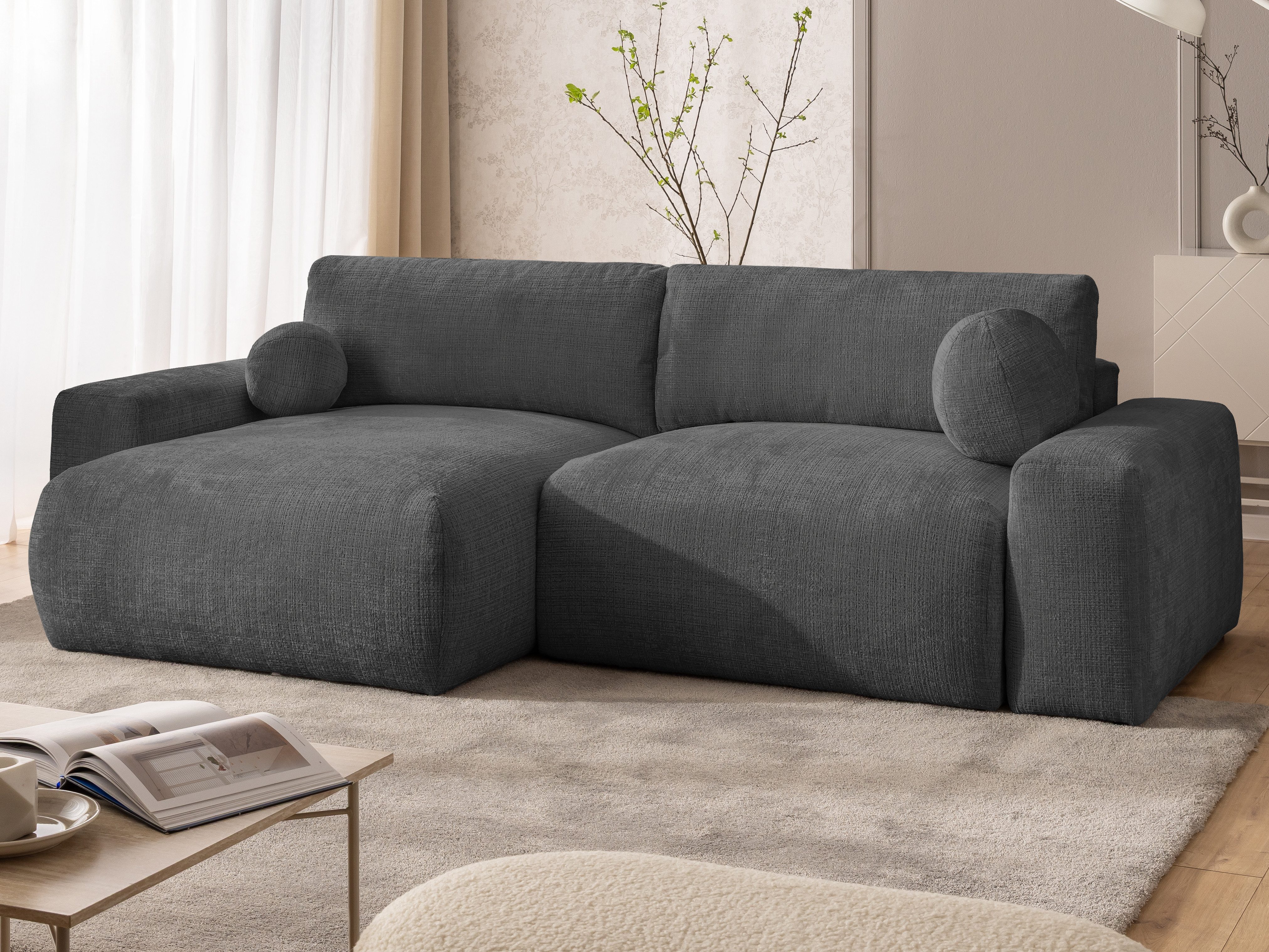 S-Style Möbel Ecksofa Puffy mit Schlaffunktion und Bettkasten - besonders weich und puffig, aus Chenille-Stoff, mit Wellenfederung