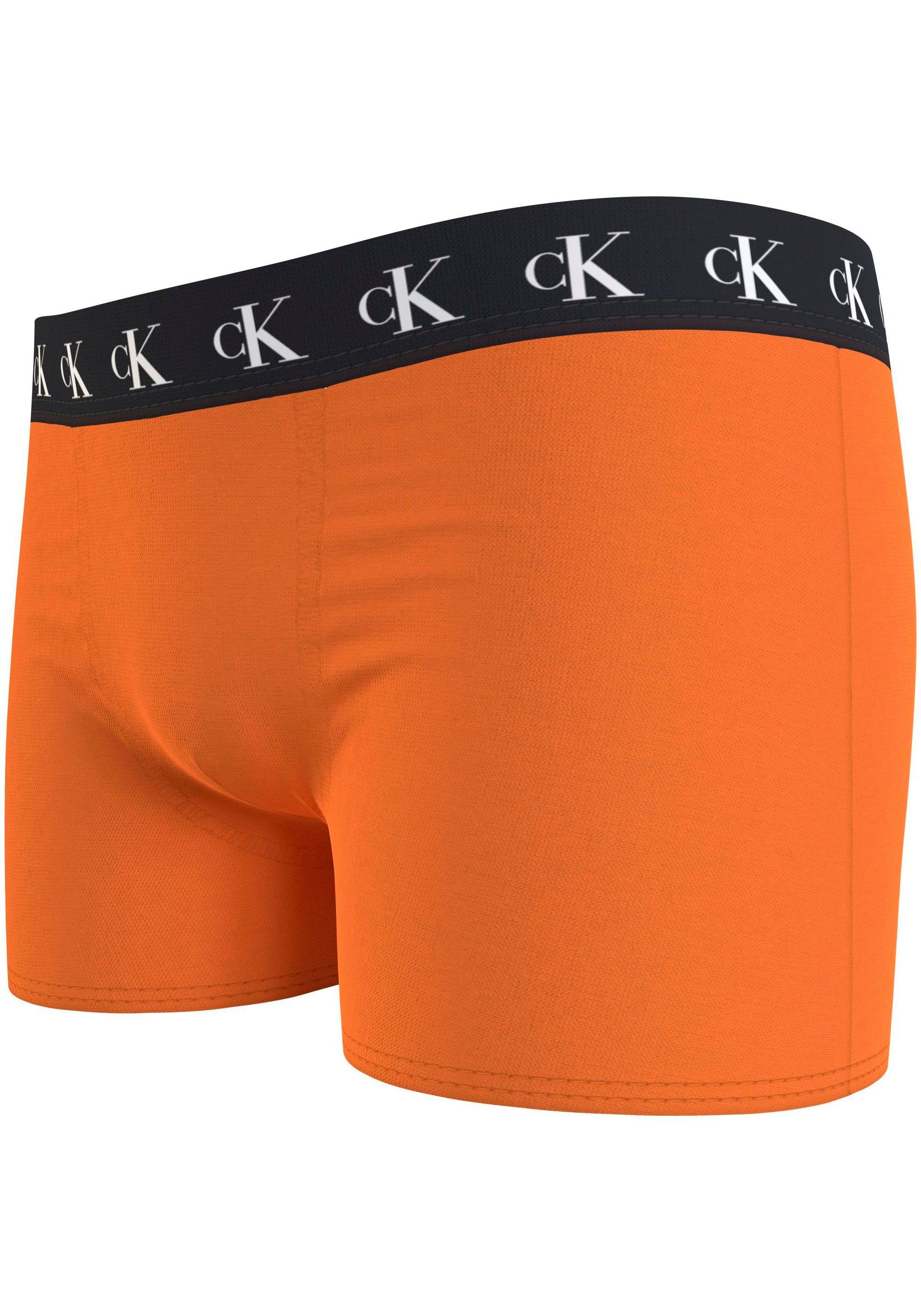 Underwear mit Warpedprint/Vibrantorange/Tarpsblue Slip TRUNK 3PK Markenlabel (Packung, am Klein Calvin Bund 3er-Pack) Calvin Klein