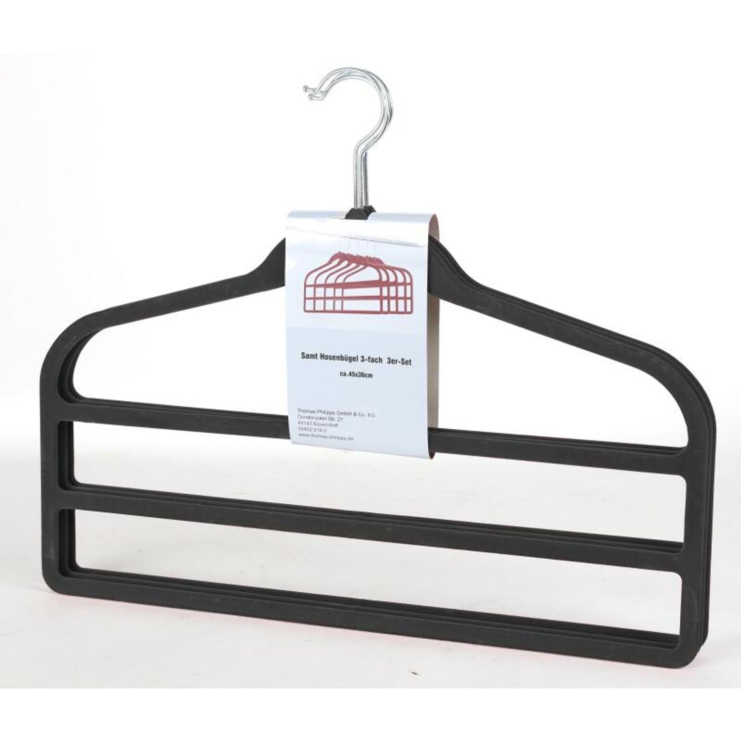 BURI Kleiderbügel 12x 3er-Set Samt-Hosenbügel 3-fach 45x36cm XXL-Packung 36 Stück