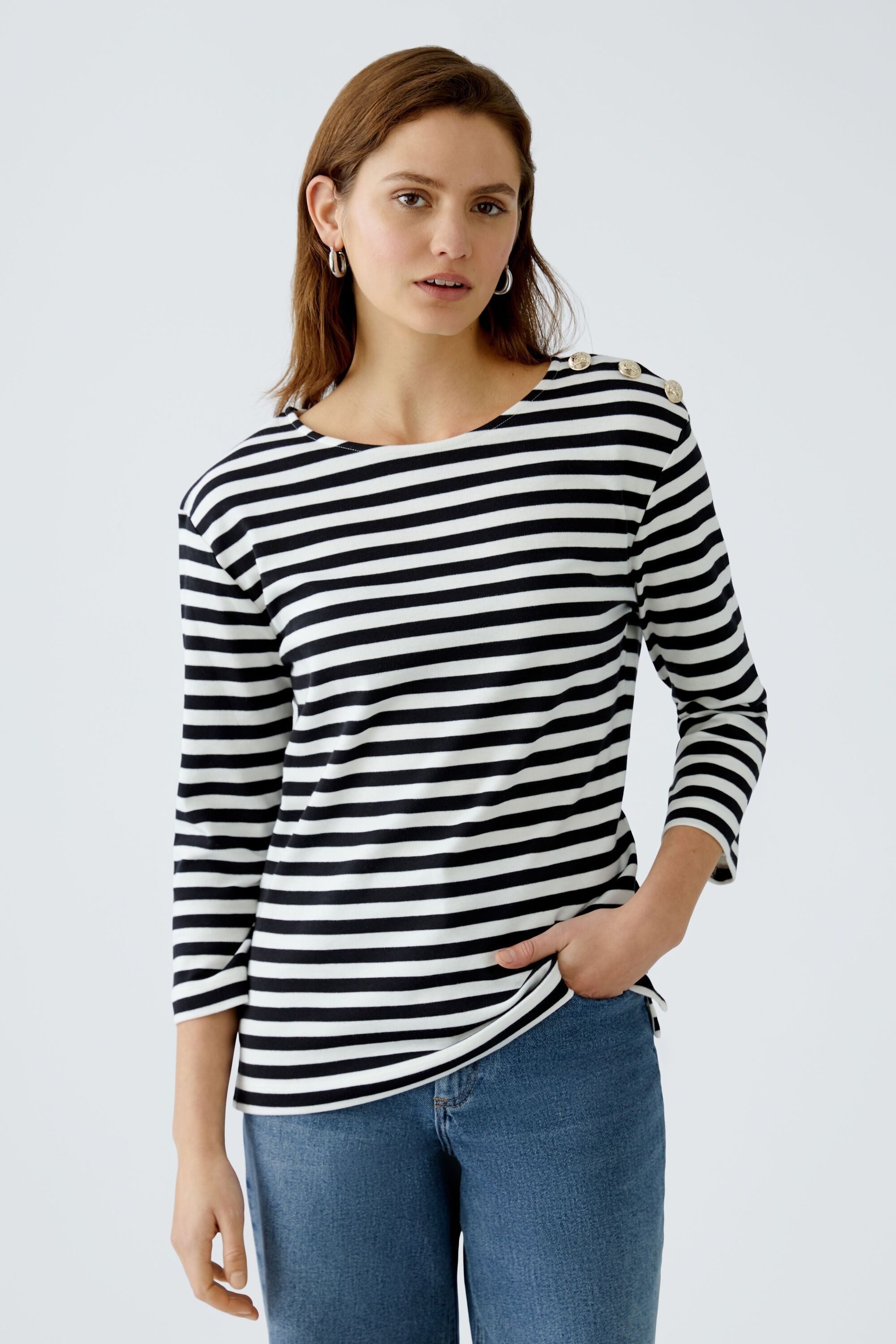 Oui Langarmshirt SUNALA T-Shirt reine Baumwolle günstig online kaufen
