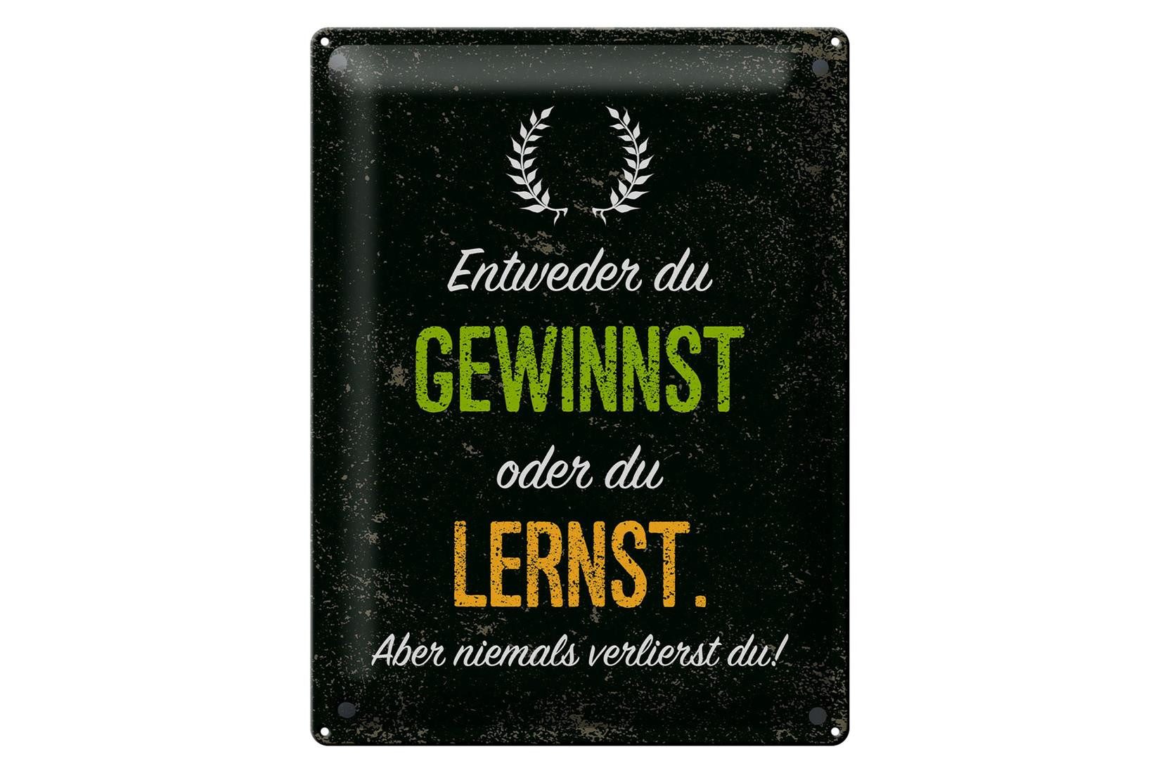 Metallschild Spruch Entweder du gewinnst oder lernst 30x40cm