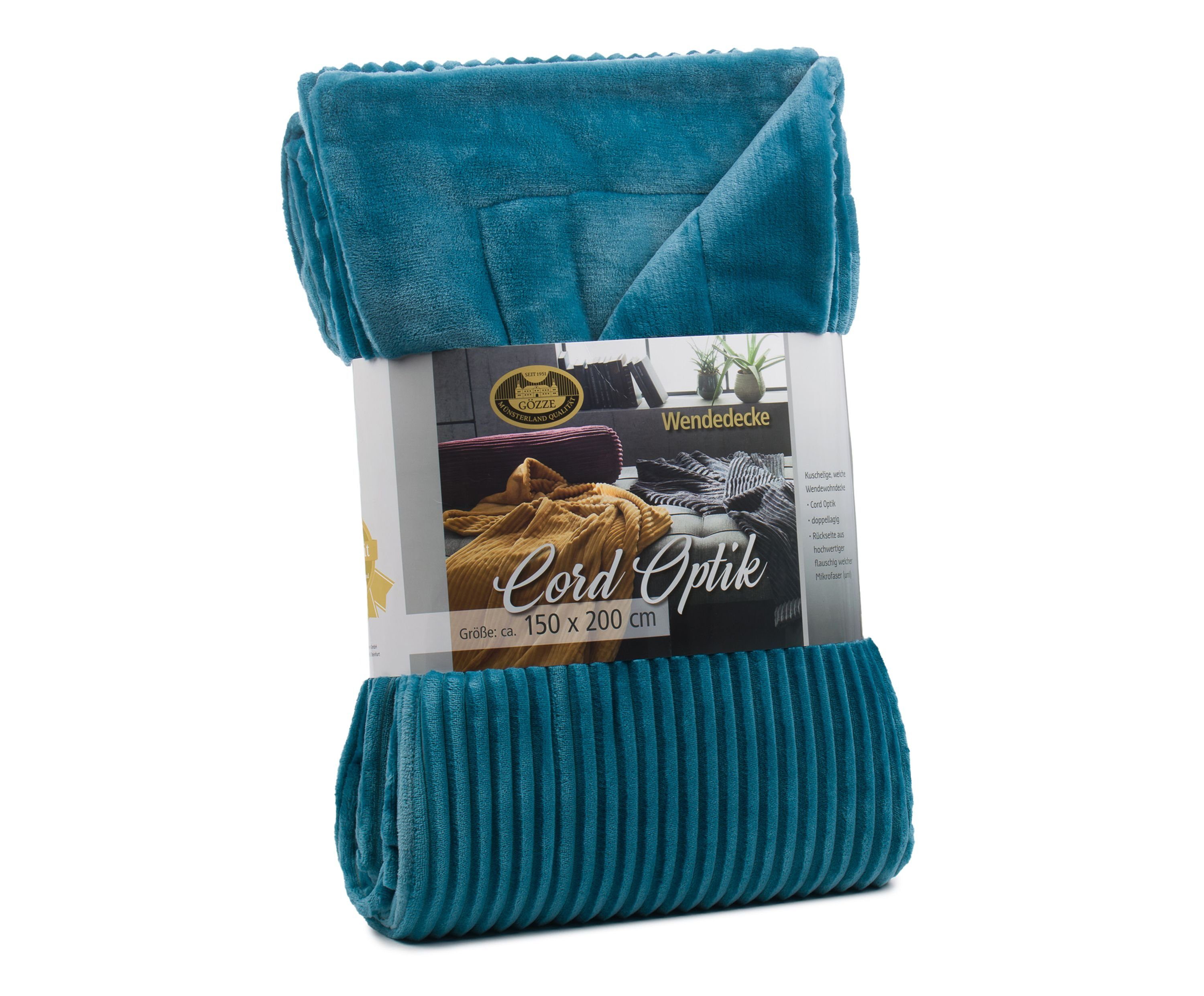 Wohndecke GÖZZE Wohndecke Cord BL 150x200 cm türkis Decke Kuscheldecke, Gözze