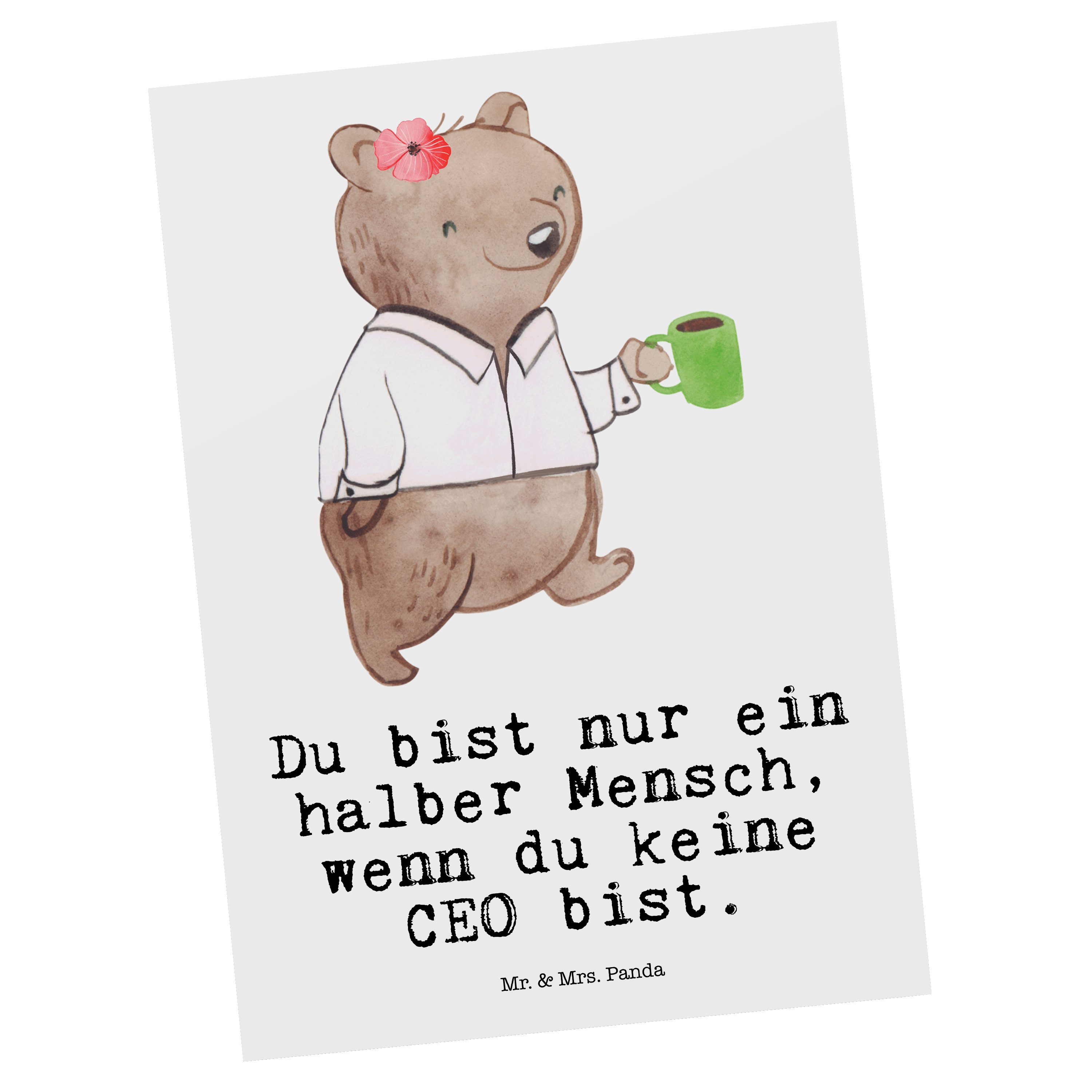 Mr. & Mrs. Panda Postkarte CEO mit Herz - Weiß - Geschenk, König, Geschenkkarte, Dankeskarte, Le