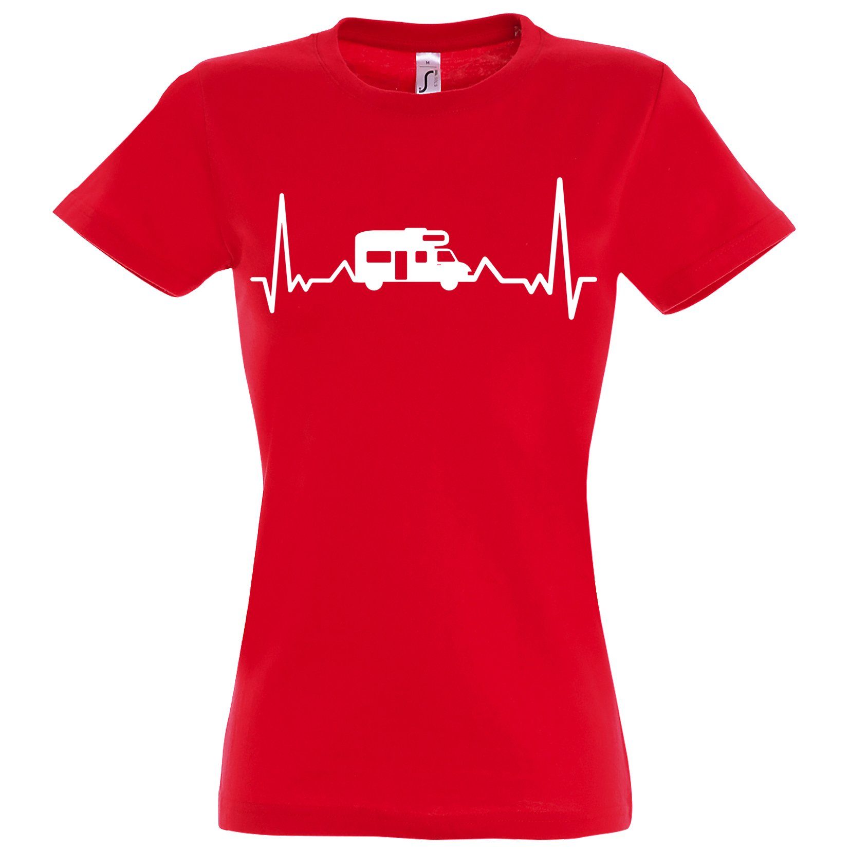 Youth Designz T-Shirt Camping Herzschlag Damen Shirt mit lustigem Capming Frontprint Rot