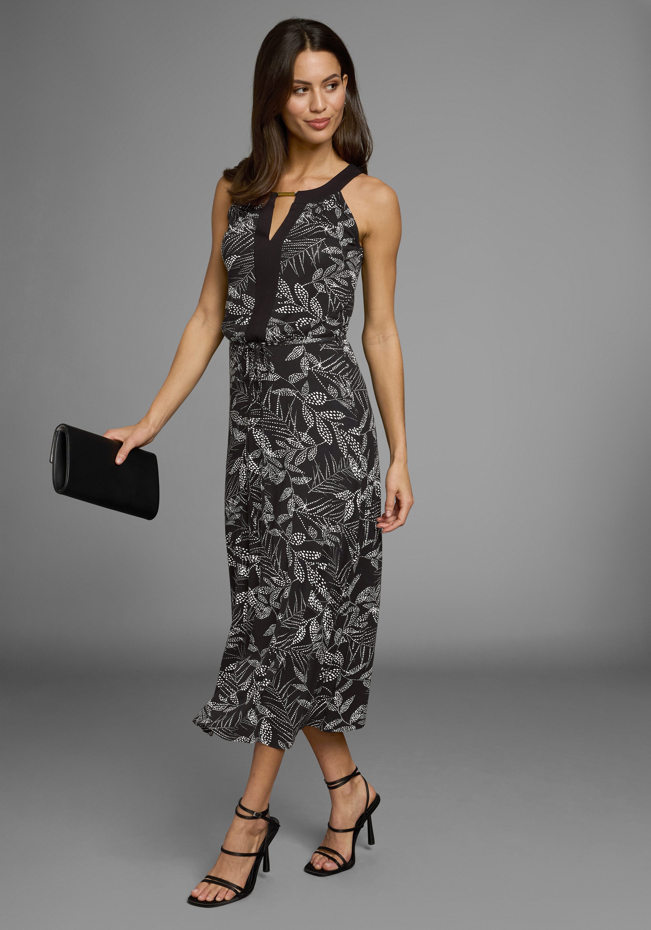 Laura Scott Sommerkleid Rundhalsausschnitt mit Kontrasteinsatz, Midi-Länge günstig online kaufen