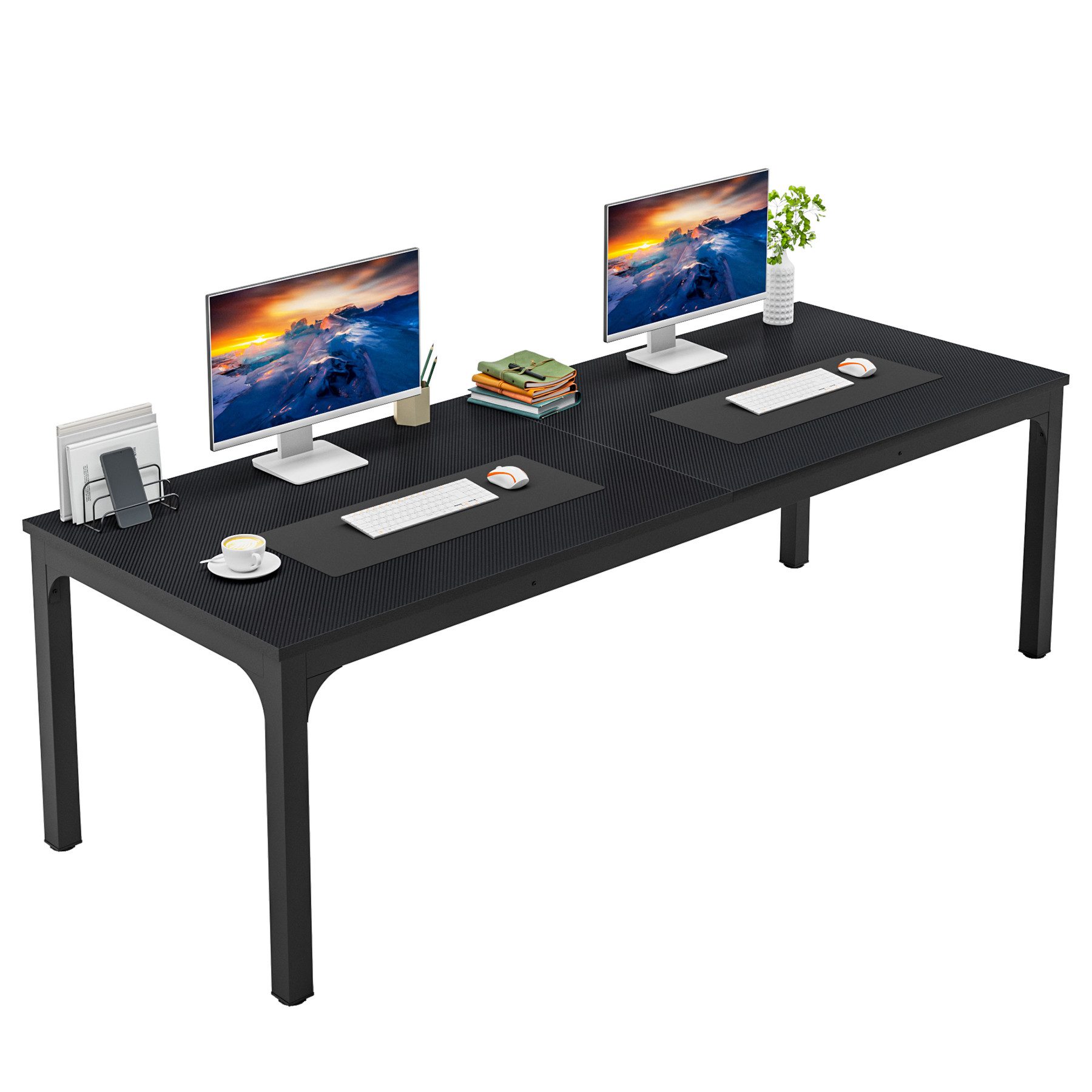 Tribesigns Computertisch 200x70x75cm, doppelter PC-Bürotisch, Braun/Weiß günstig online kaufen