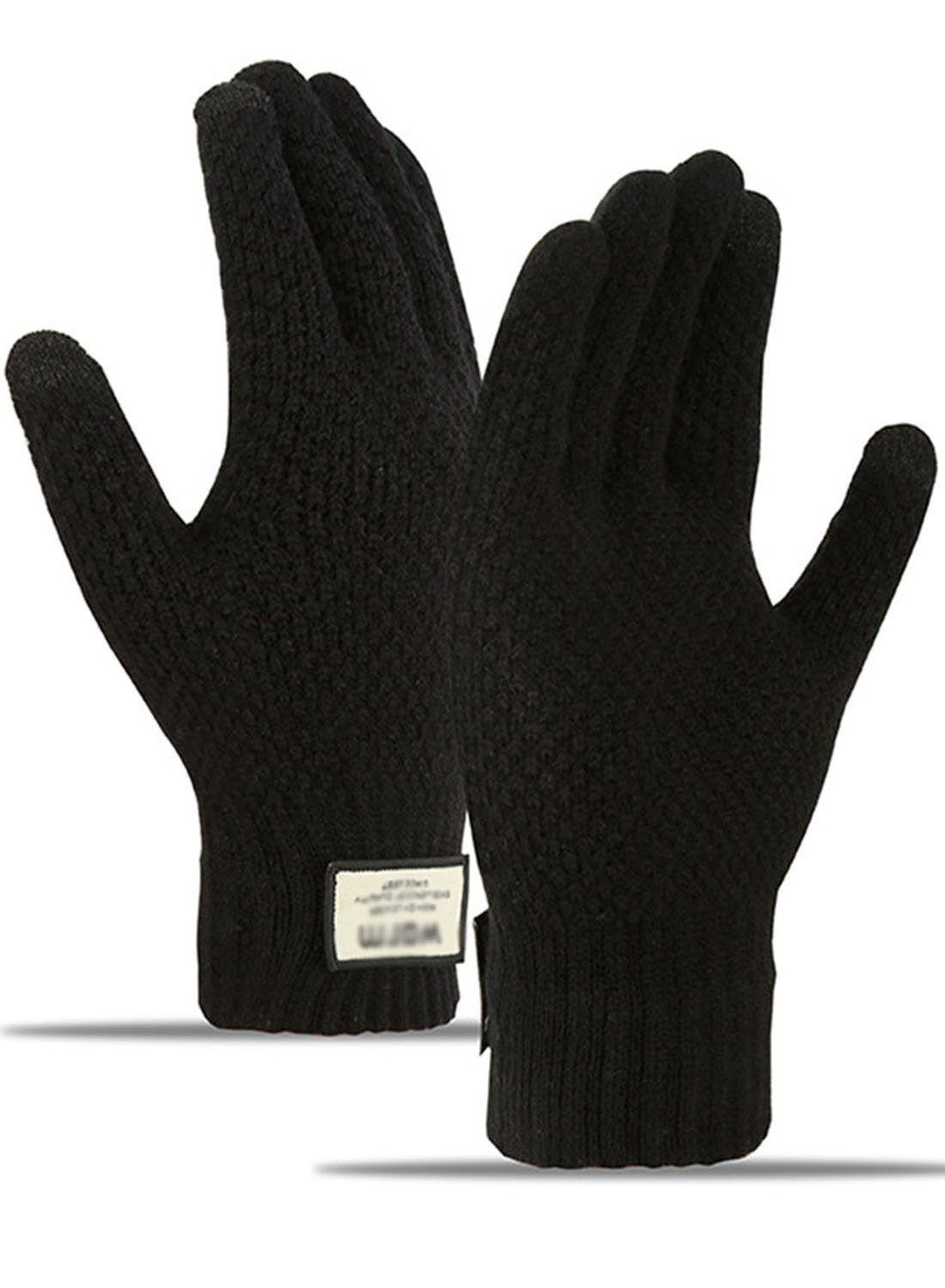 YANN Trikot-Handschuhe Verdickte warme und kalte Winter-Touchscreen-Strickhandschuhe Schwarz