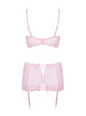 Obsessive Set: Bügel-BH Strapse-Set Girlly rosa Bügel-BH Strumpfgürtel mit Schnürung (Set)