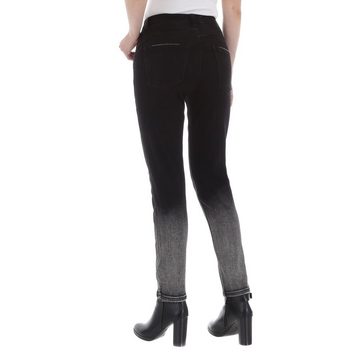 Ital-Design High-waist-Jeans Damen Freizeit Used-Look Stretch High Waist Jeans in Schwarz