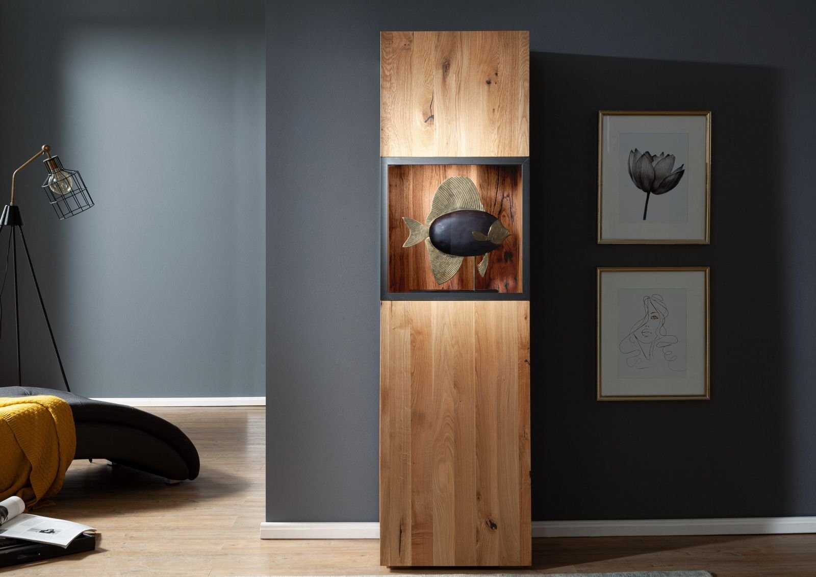 Massivmoebel24 Standvitrine (Vitrine Wild-/Zerreiche 50x43x180 natur geölt FRANKFURT #112) Vitrine Wild-/Zerreiche 50x43x180 natur geölt FRANKFURT #112