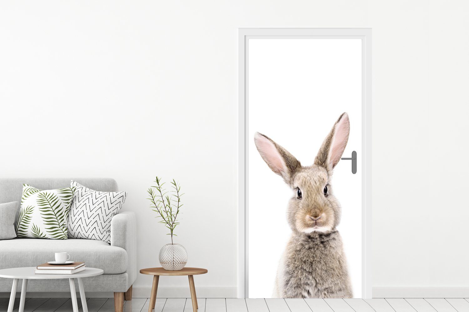 Tiere Tür, Kaninchen Matt, cm Natur - bedruckt, 75x205 MuchoWow St), (1 - Türaufkleber, Braun, für Fototapete Türtapete -