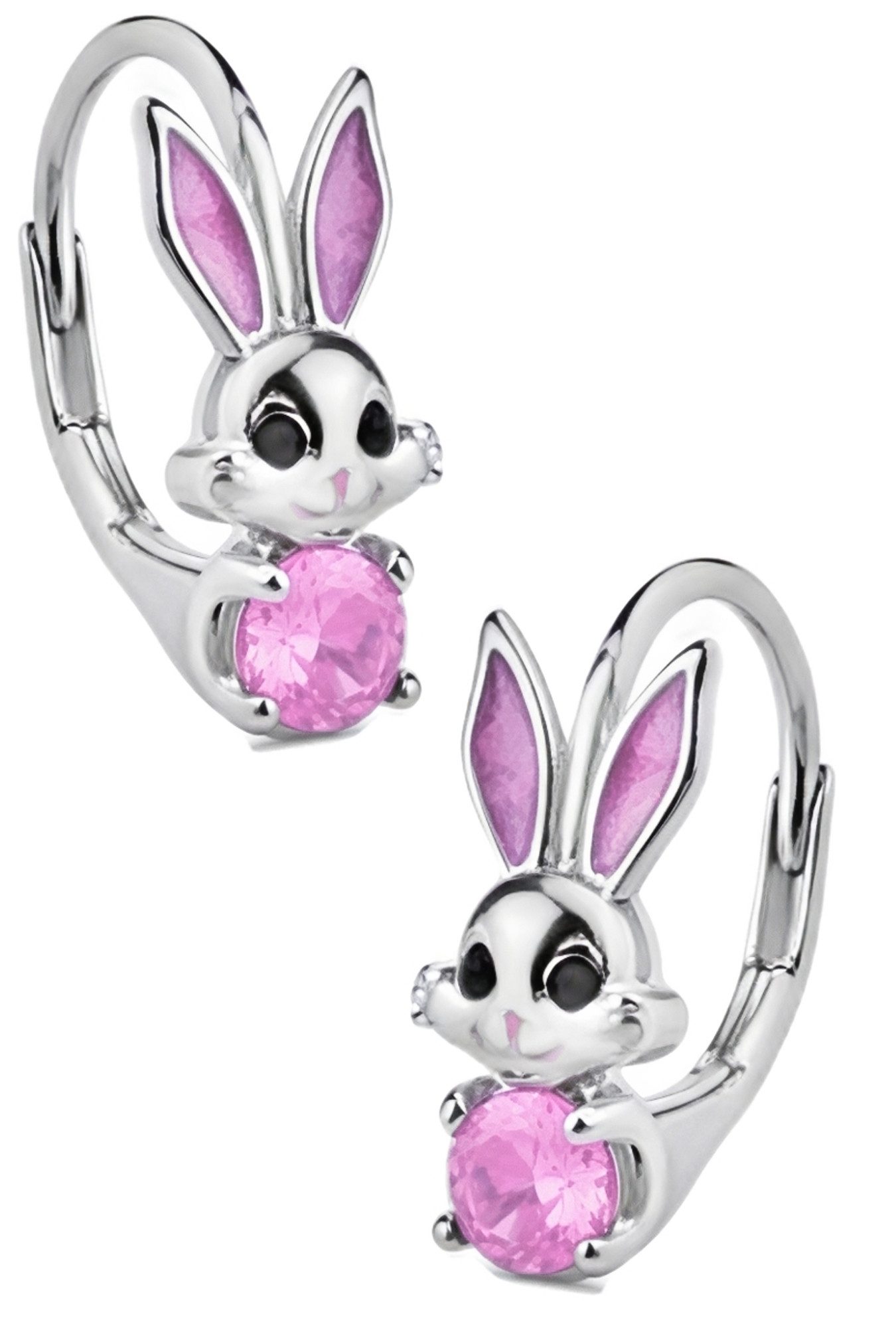 Paar Creolen Ohrhänger Brisuren Ohrringe 925 Silber rosa Hasen Mädchen Damen Kinder