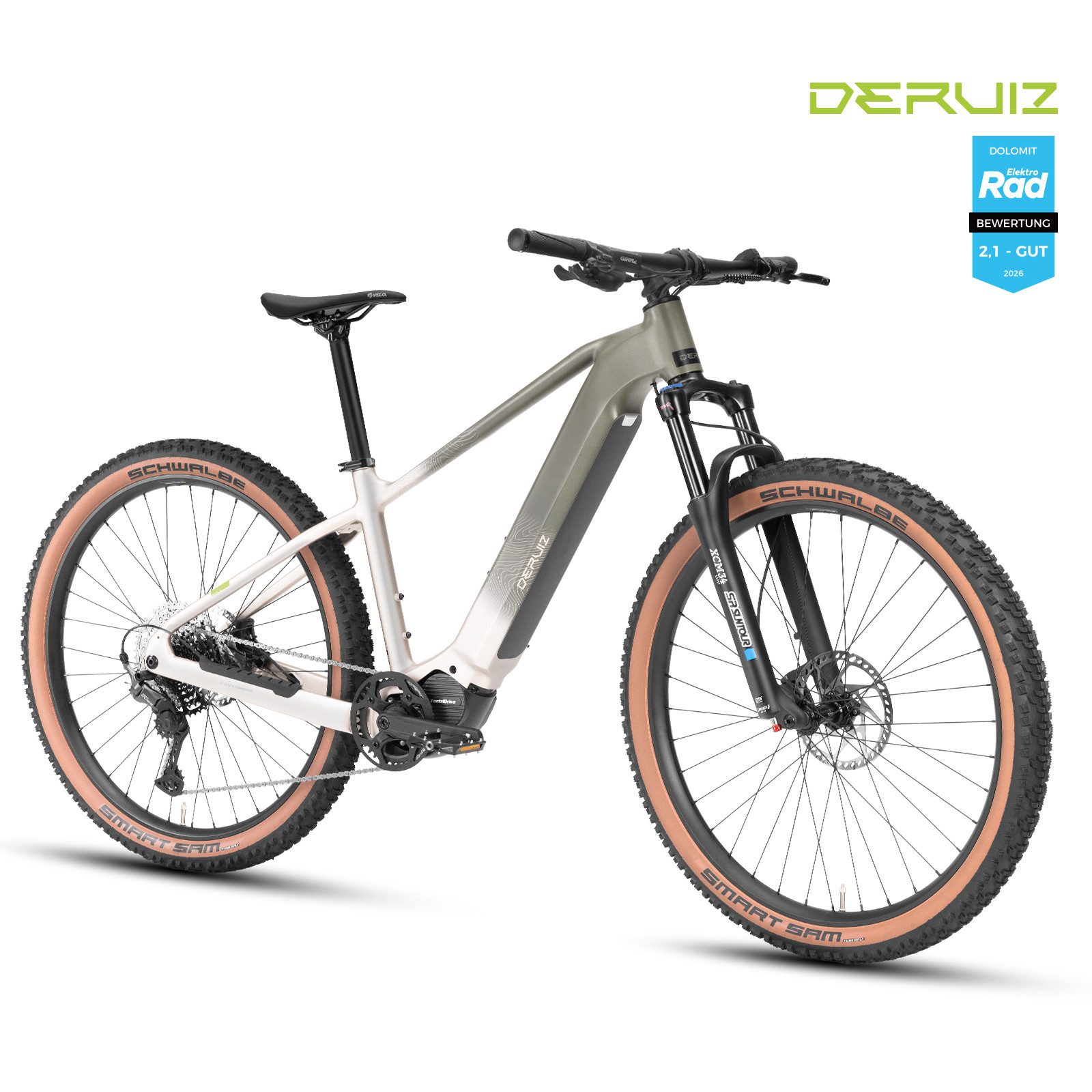 DERUIZ E-Bike Mountainbike 29 Zoll Dolomit, 110 Nm, bis zu 180 km, 6 Unterstützungsstufen, 11 Gang SHIMANO CUES ASLU6000T1R Schaltwerk, Kettenschaltung, Mittelmotor, 720 Wh, (Trittfrequenz- und Drehmomentsensor, Für Damen und Herren), 120-mm-SUNTOUR-Federgabel, Hydraulikbremsen, Bluetooth-App