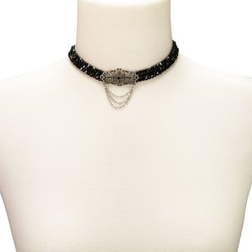 Alpenflüstern Collier Trachten-Perlen-Kropfkette Thea (schwarz), - nostalgische Trachtenkette, eleganter Damen-Trachtenschmuck, Dirndlkette