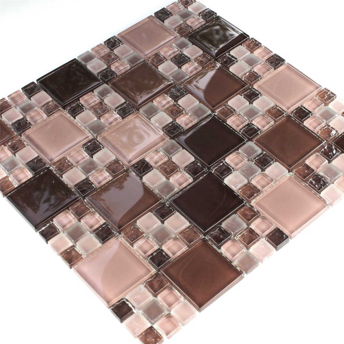 Mosafil Mosaikfliesen Glasmosaik Fliesen Aloha, Glas 30.000x30.000, rot-braun-rosa, Verlegefertig auf ein Netz geklebt - Frostsicher - Wasserfest