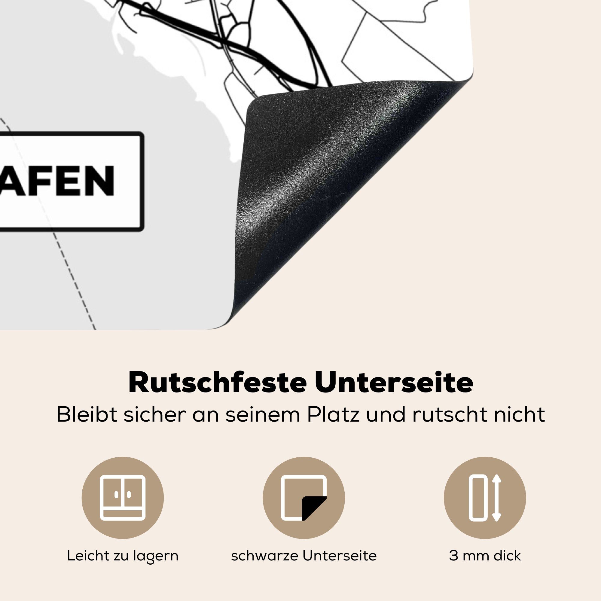 cm, (1 - - für Arbeitsplatte Ceranfeldabdeckung, Stadtplan, - Friedrichshafen Karte Vinyl, tlg), Herdblende-/Abdeckplatte MuchoWow Karte 78x78 küche