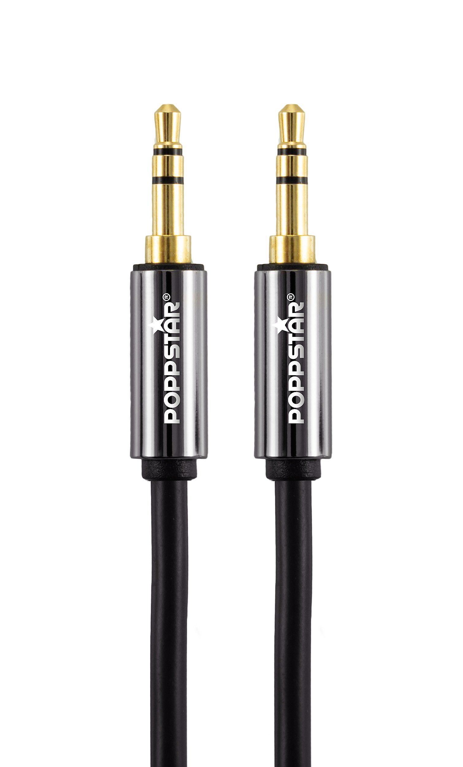 Poppstar Klinkenkabel vergoldet mit 3,5mm Klinke Audio-Kabel, 3,5-mm-Klinke, (300 cm), für Lautsprecher Kopfhörer Smartphone Auto Radio