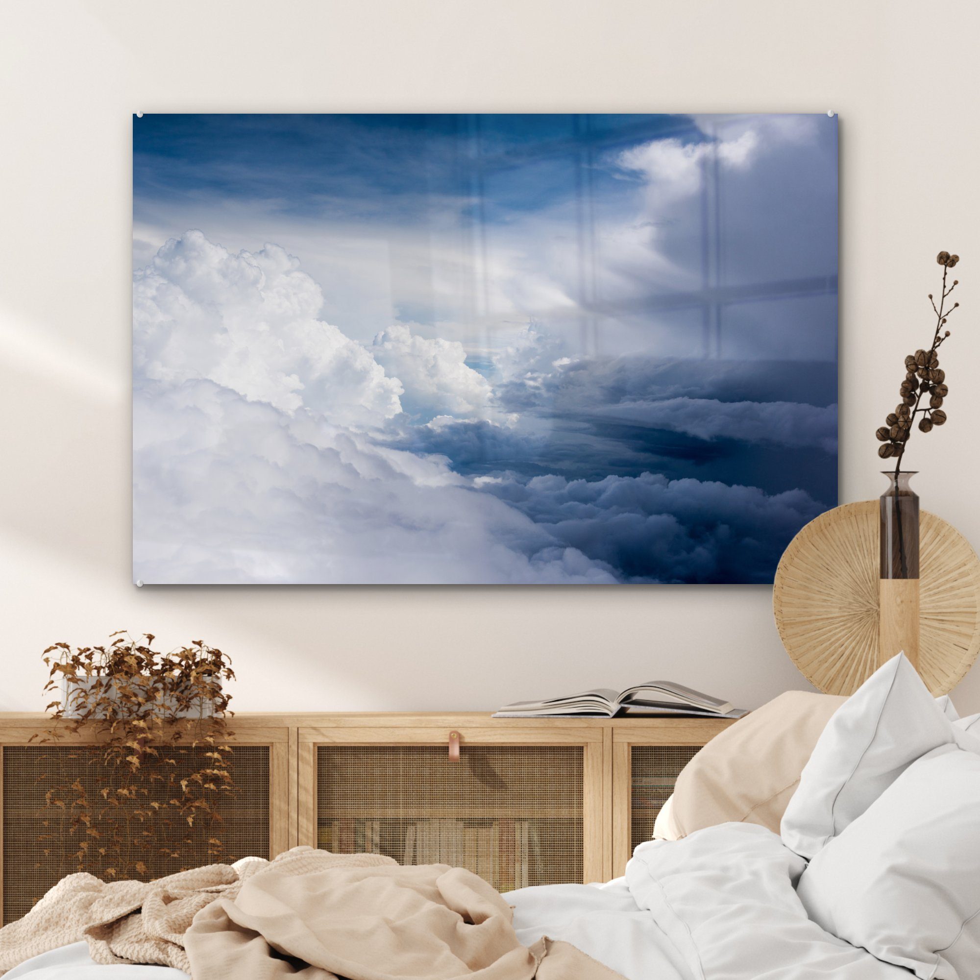 Schlafzimmer an Himmel, dunkelblauen einem St), Große weiße & Acrylglasbilder Wolken Acrylglasbild Wohnzimmer (1 MuchoWow