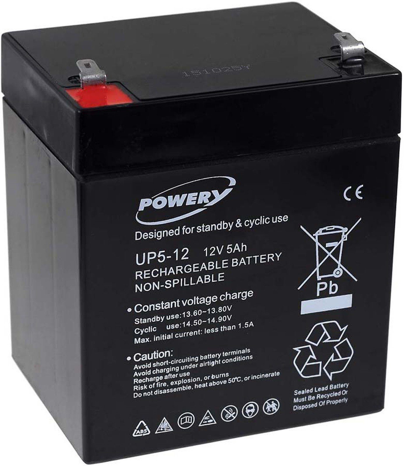 Powery Powery Blei-Gel Akku UP5-12 12V 5Ah Bleiakkus 5000 mAh (12 V)