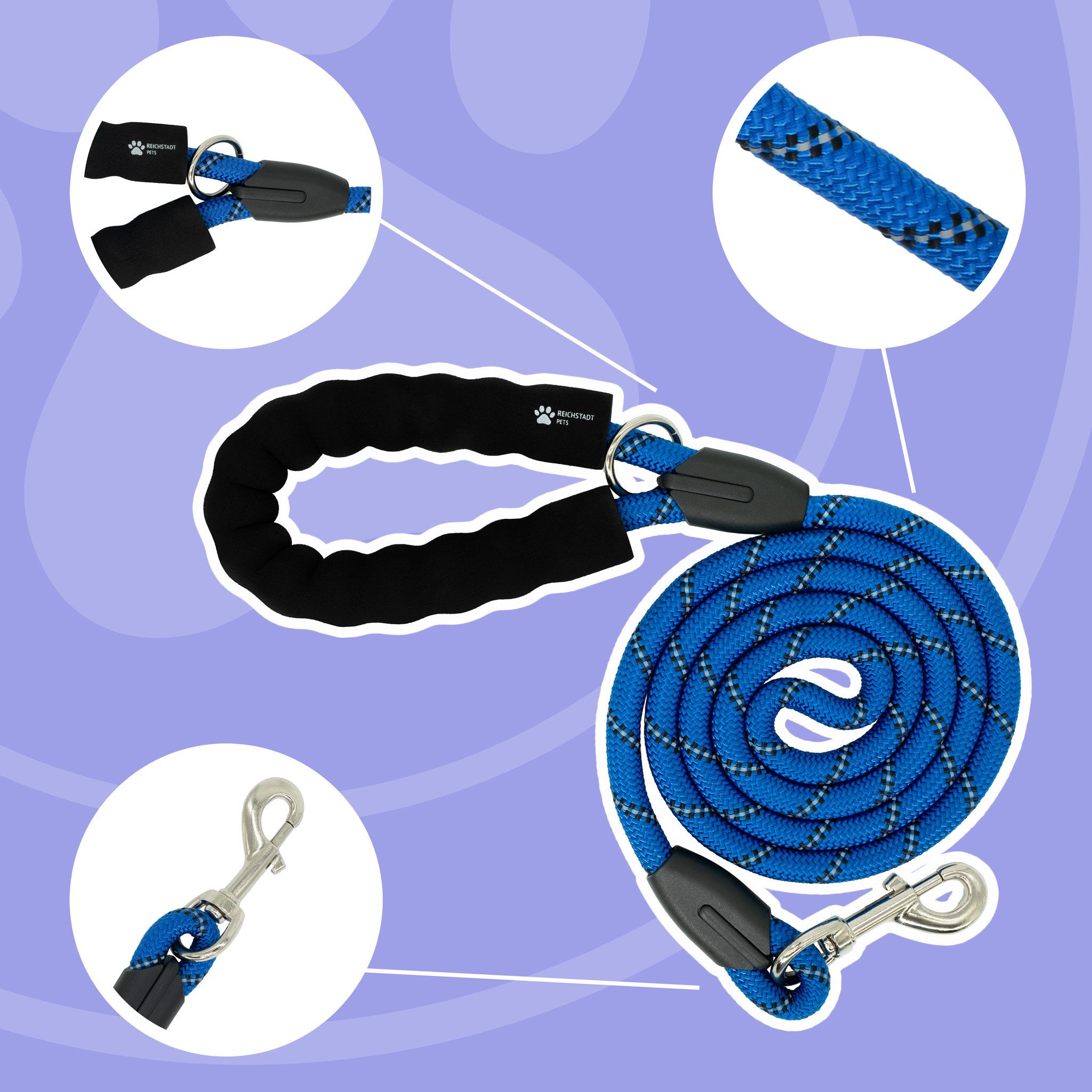 Reichstadt Hundeleine RS Pets Führleine Nylon 25RSP084, Nylon, Ergonomischer EVA-gepolsterter Griff für Blasenschutz