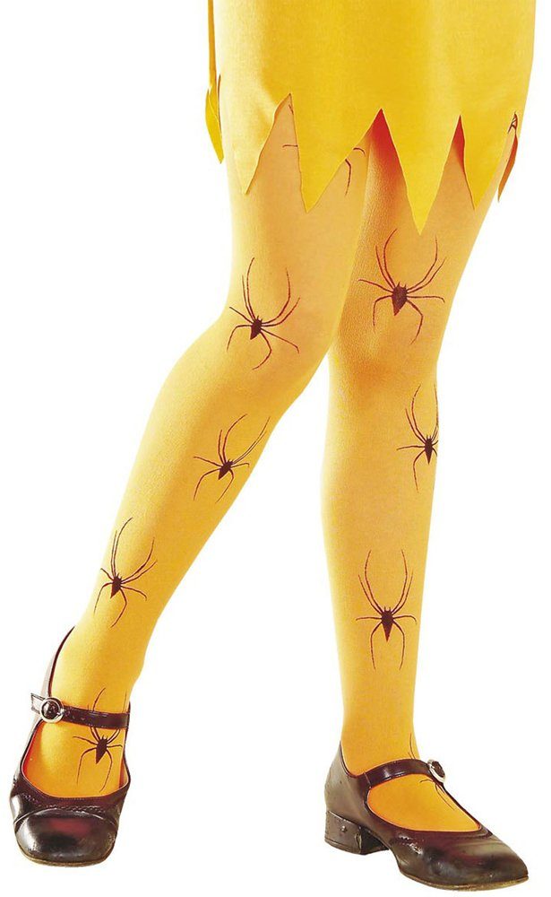 Kostüm Kinderstrumpfhose mit Spinnen - Neonorange