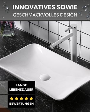 ART OF BAAN Aufsatzwaschbecken Design Aufsatzwaschbecken eckig, 590*365*95 mm, weiß, Lotus Effekt, Nano Beschichtung
