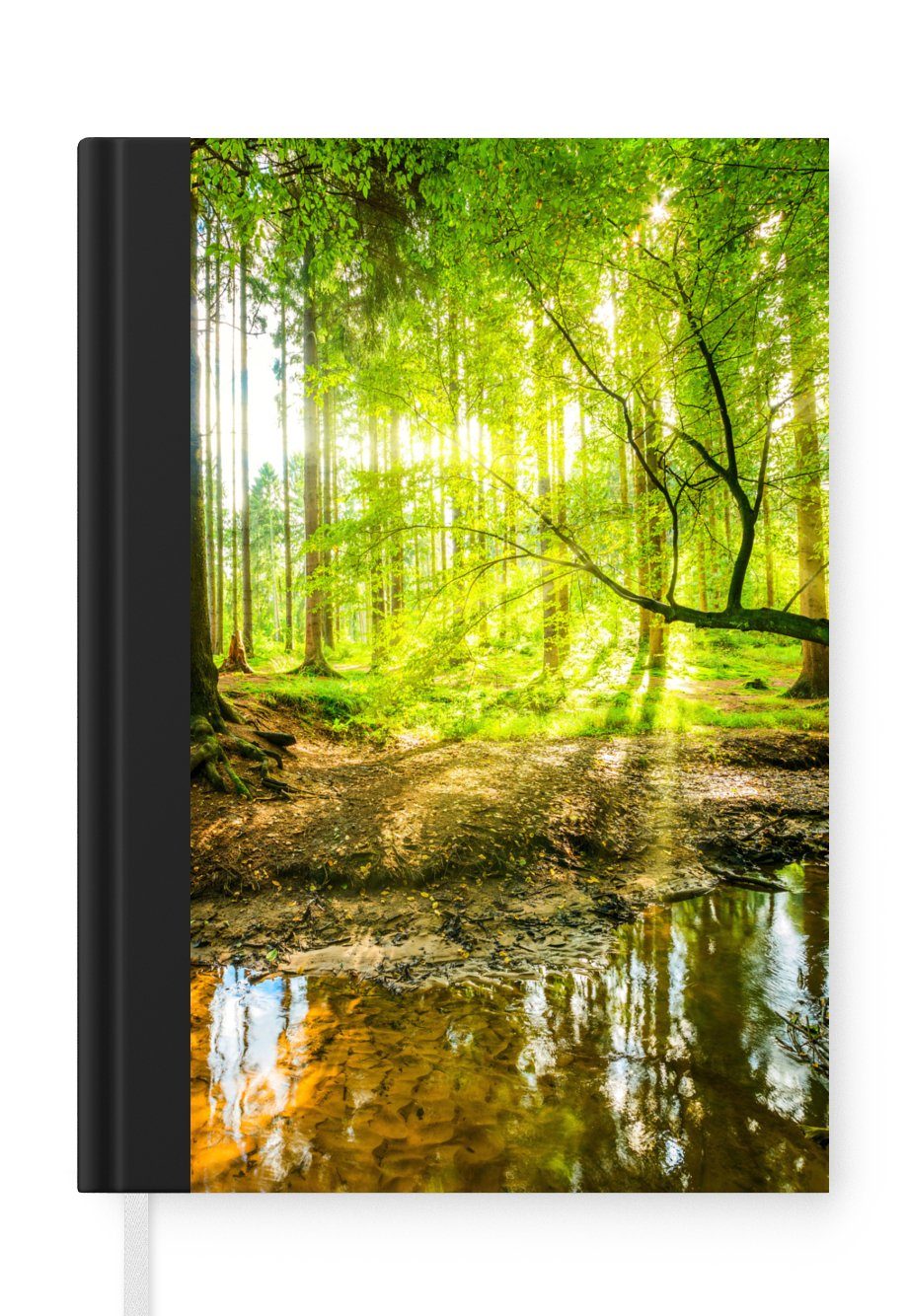 MuchoWow Notizbuch Wald - Landschaft - Wasser - Bäume - Sonne - Grün - Natur, Journal, Merkzettel, Tagebuch, Notizheft, A5, 98 Seiten, Haushaltsbuch