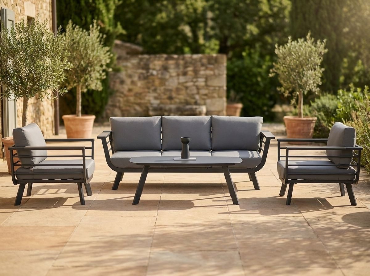Focus Garden Gartenlounge-Set "Aspen Caffee"4-teilig für 5 Personen, Outdoor, Skandinavisch, (Set, 1 Sofa, 2 Sessel, 1 Tisch), bestehend aus 3-Sitzer Sofa, 2 Sesseln und 1 Tisch