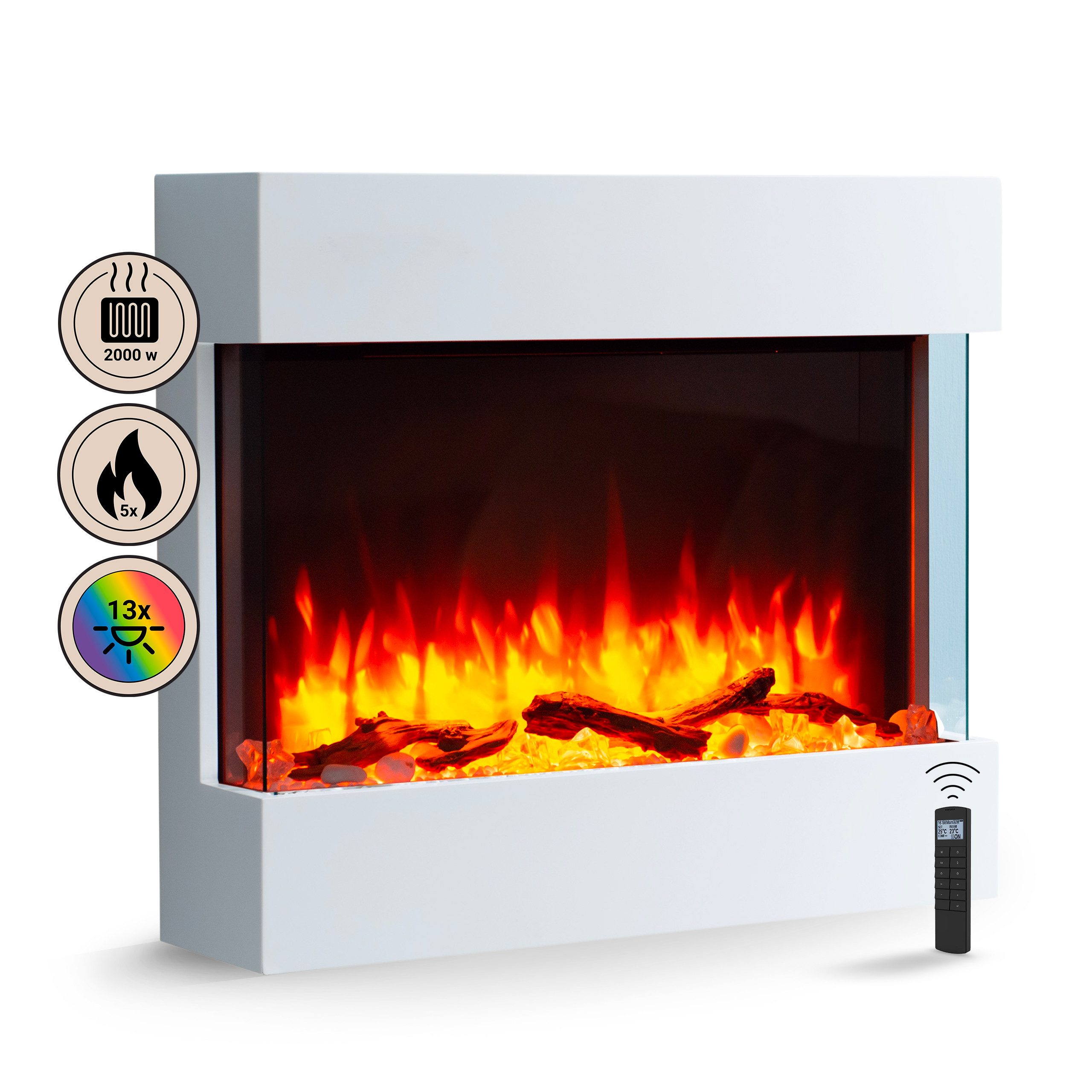 Balderia Elektrokamin BALDERIA Alva - Wandkamin, 2000 W - Weiß, 3D-Flammene günstig online kaufen