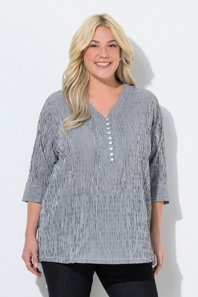 Ulla Popken Tunika Bubble-Tunika Herzausschnitt Biesen 3/4-Arm