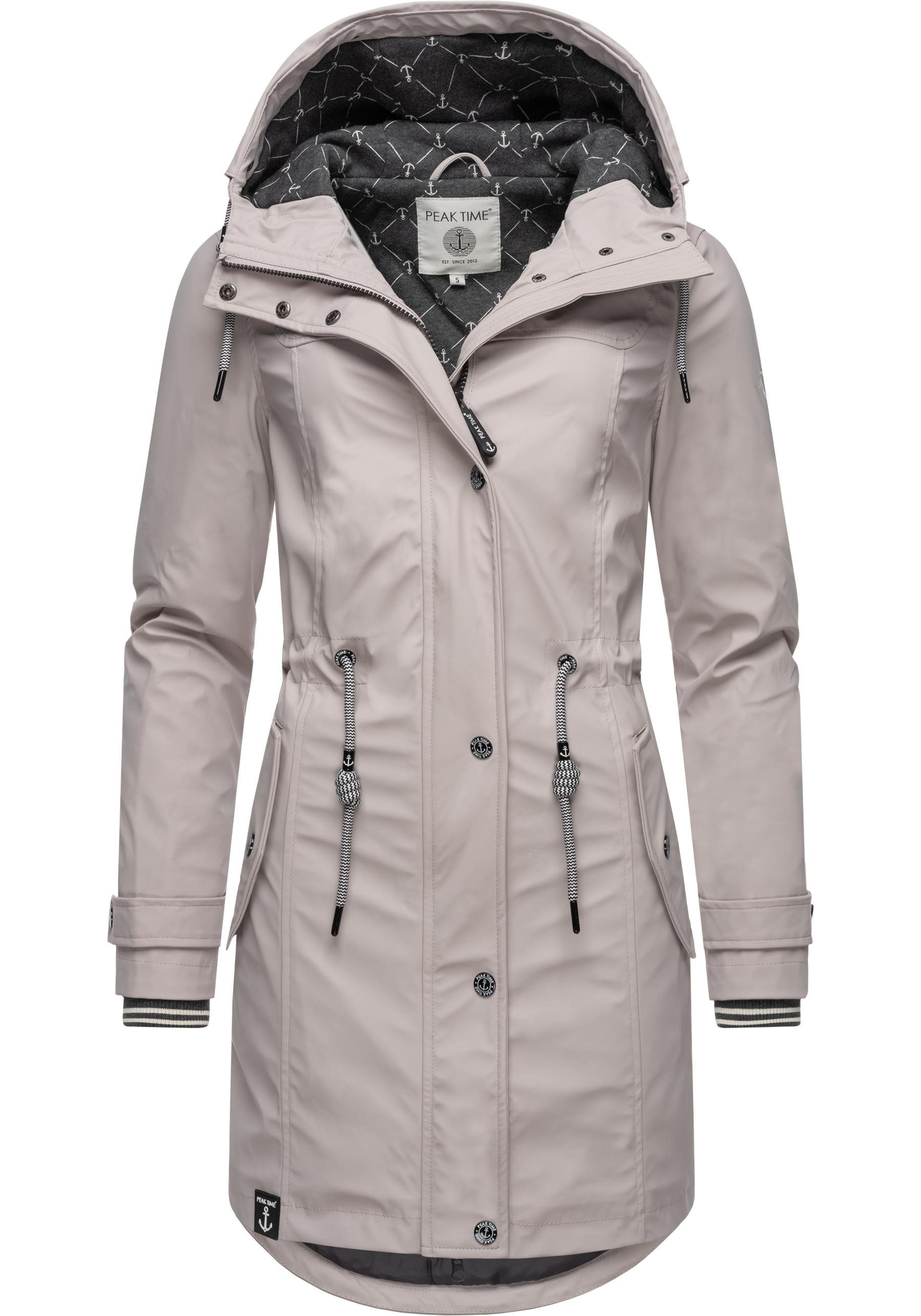 PEAK TIME Regenjacke L60042 stylisch taillierter für hellgrau Regenmantel Damen