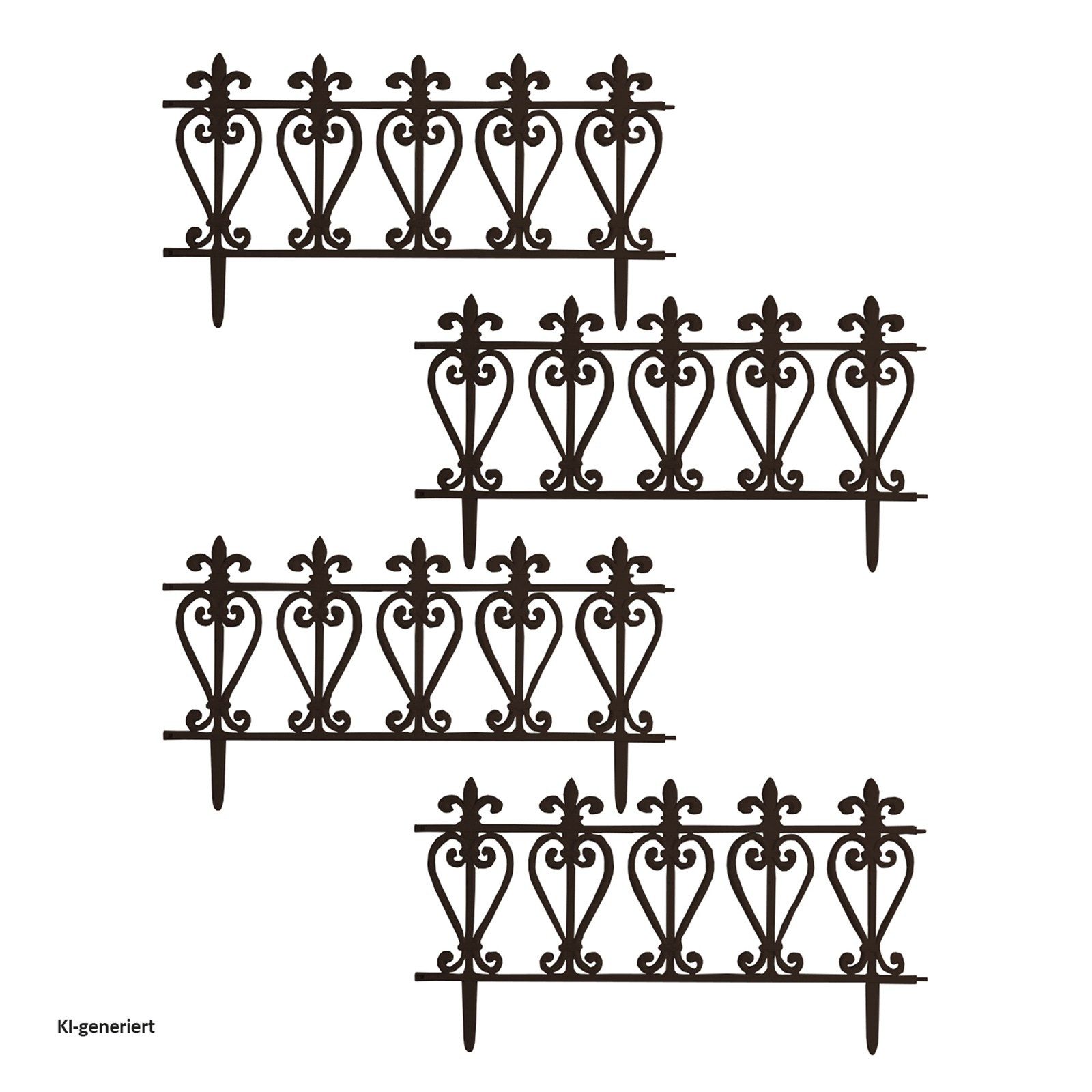 HTI-Living Beetbegrenzung Zierzaun Ornament 4-teilig Nessa, 4 Zaunelemente, Beeteinfassung Beetbegrenzung